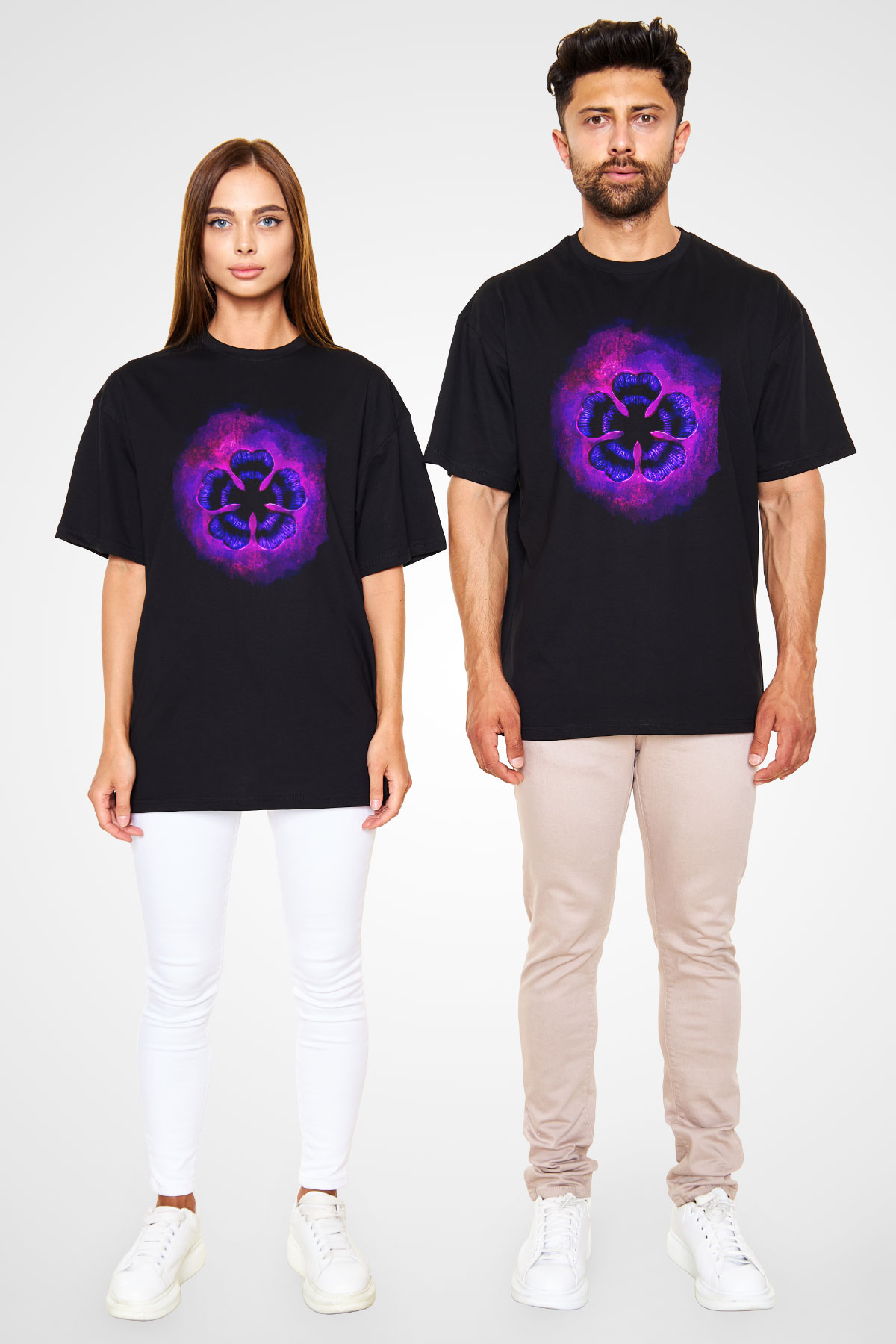 Black Clover Baskılı Unisex Siyah Oversize Tişört - Tshirt