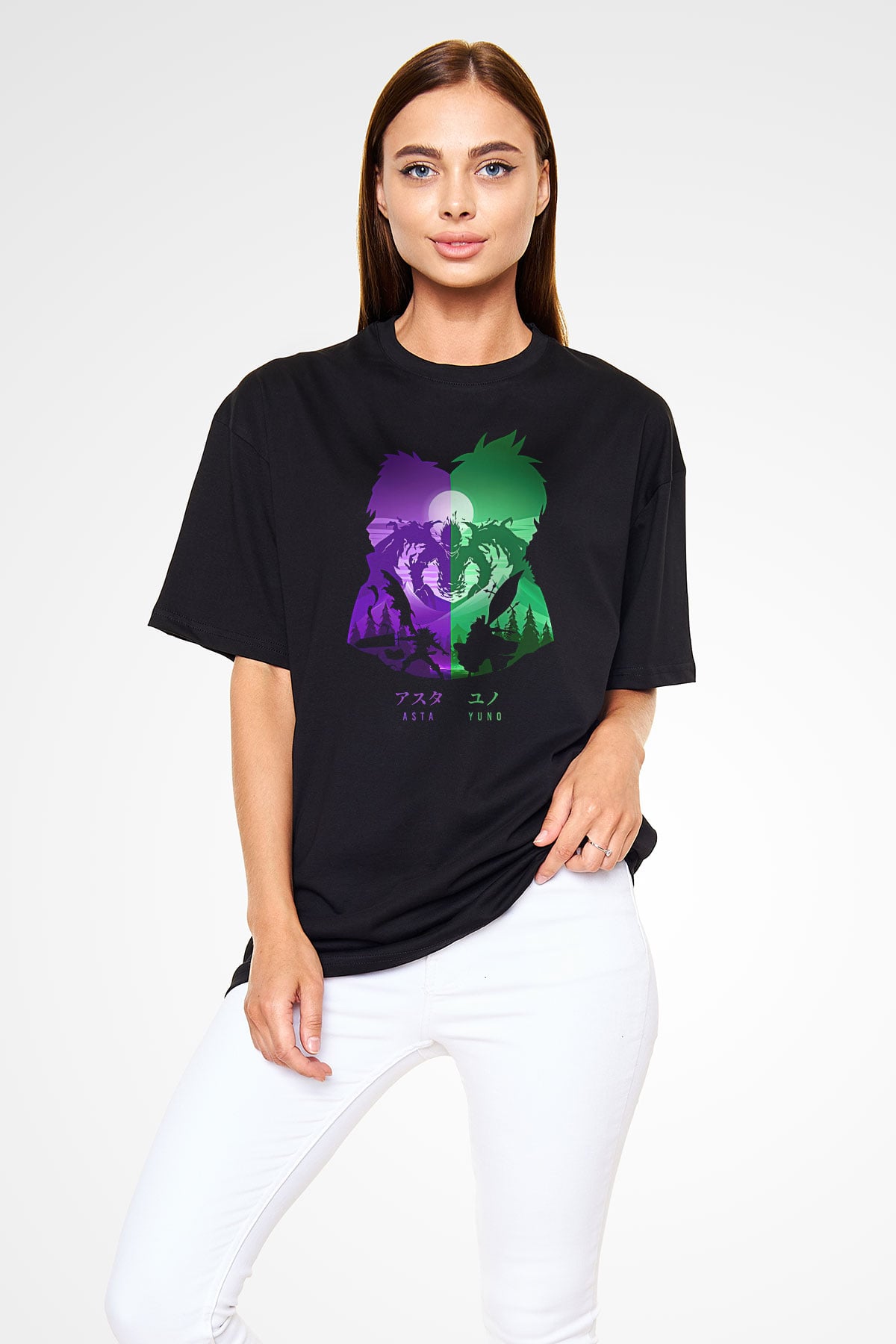 Black Clover Baskılı Unisex Siyah Oversize Tişört - Tshirt