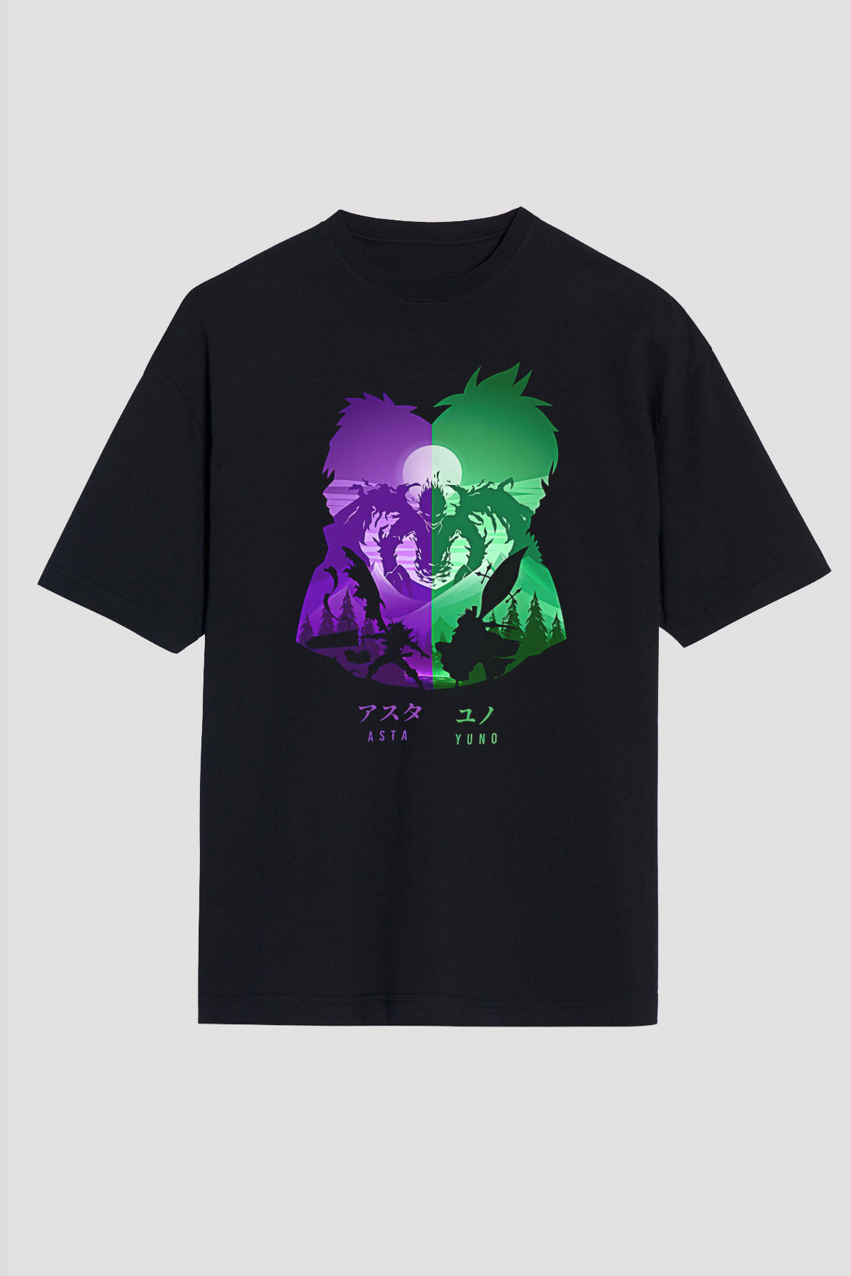 Black Clover Baskılı Unisex Siyah Oversize Tişört - Tshirt