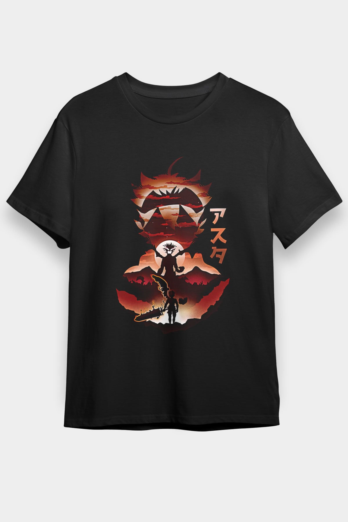 Black Clover Baskılı Unisex Siyah Tişört - Tshirt