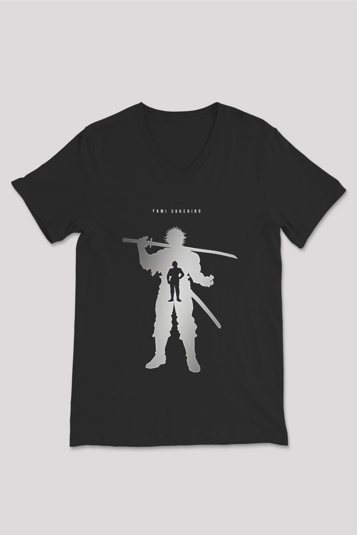 Black Clover Baskılı Unisex Siyah V Yaka Tişört - Tshirt