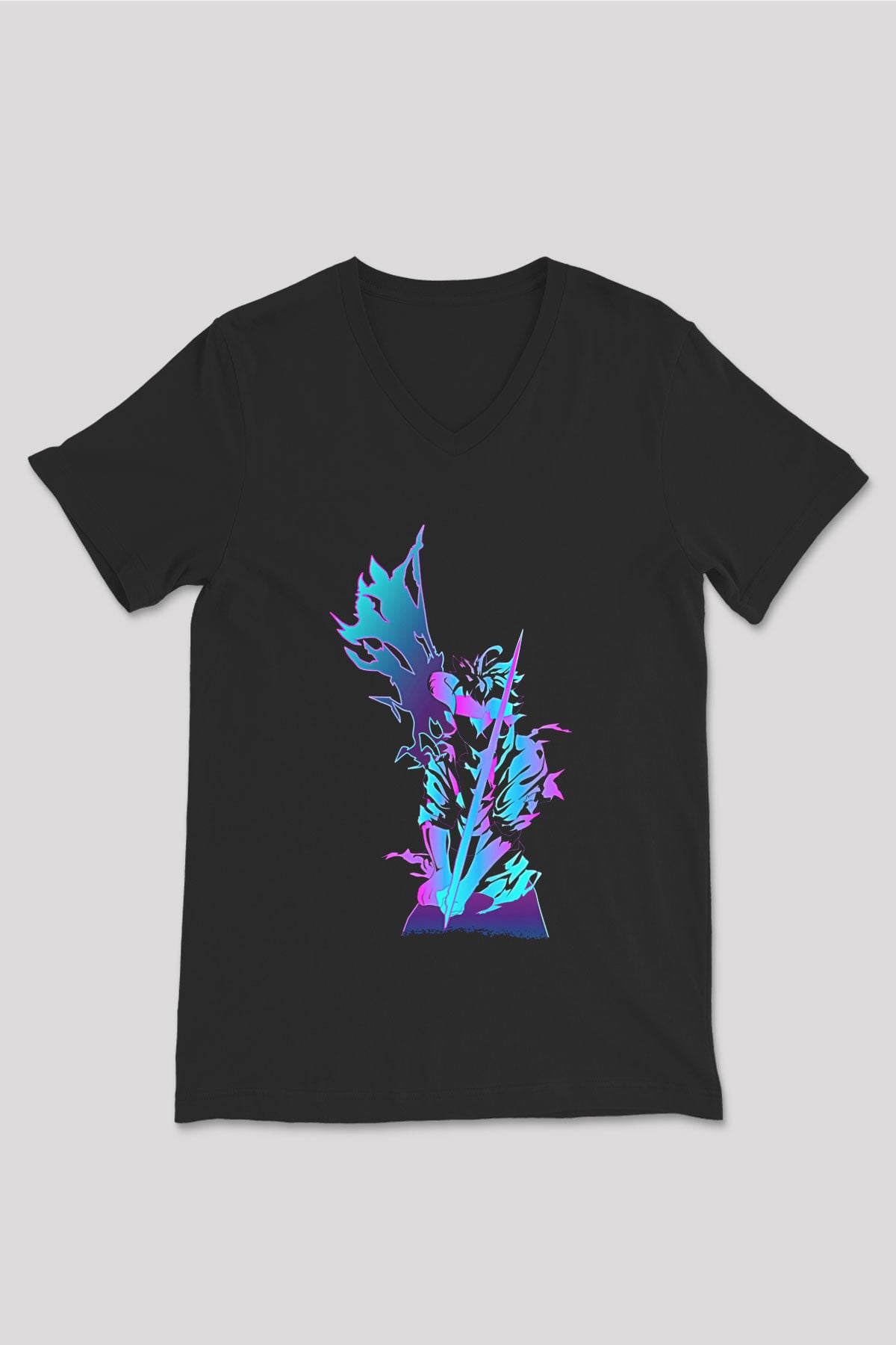 Black Clover Baskılı Unisex Siyah V Yaka Tişört - Tshirt