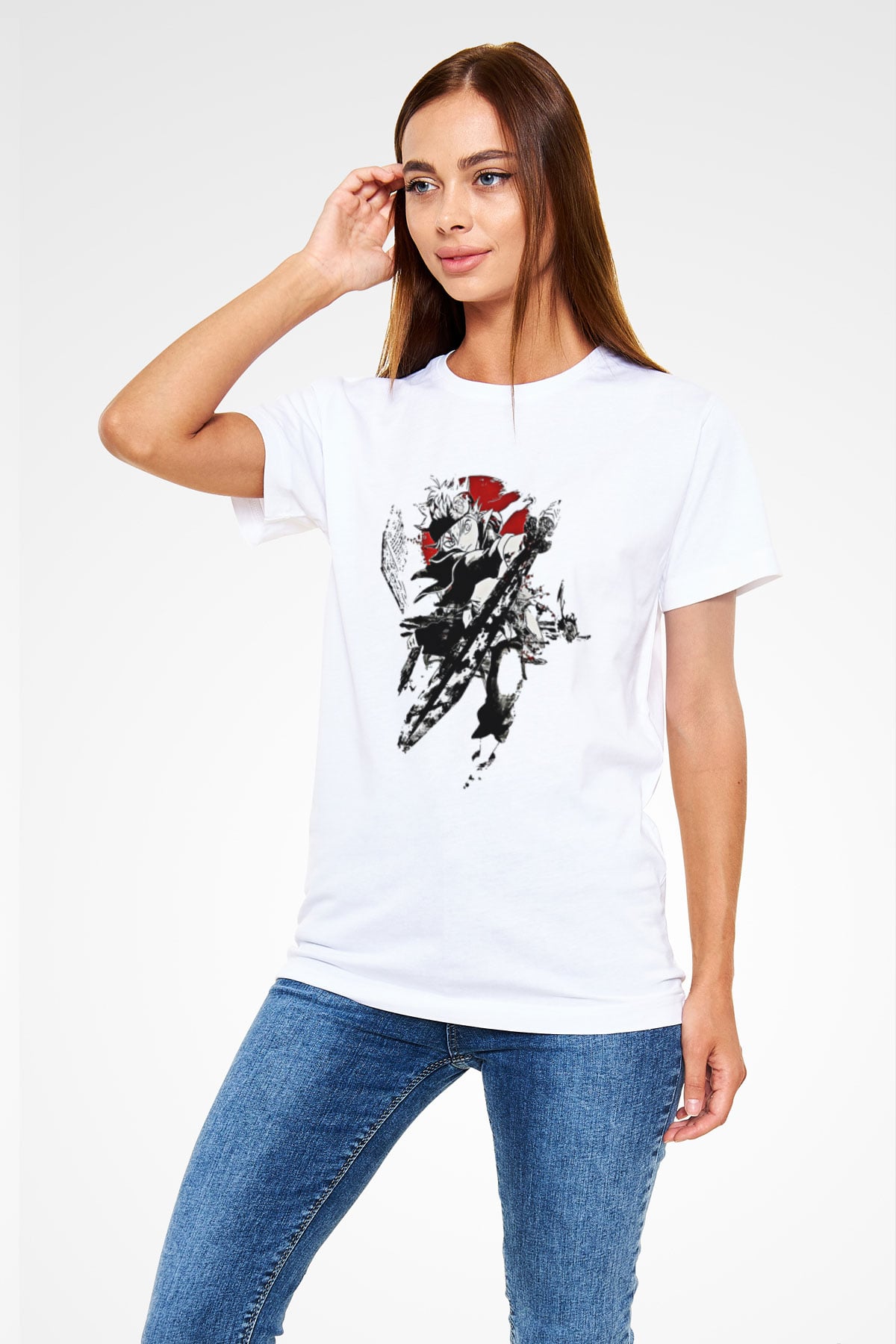 Black Clover Unisex Baskılı Beyaz Tişört - Tshirt