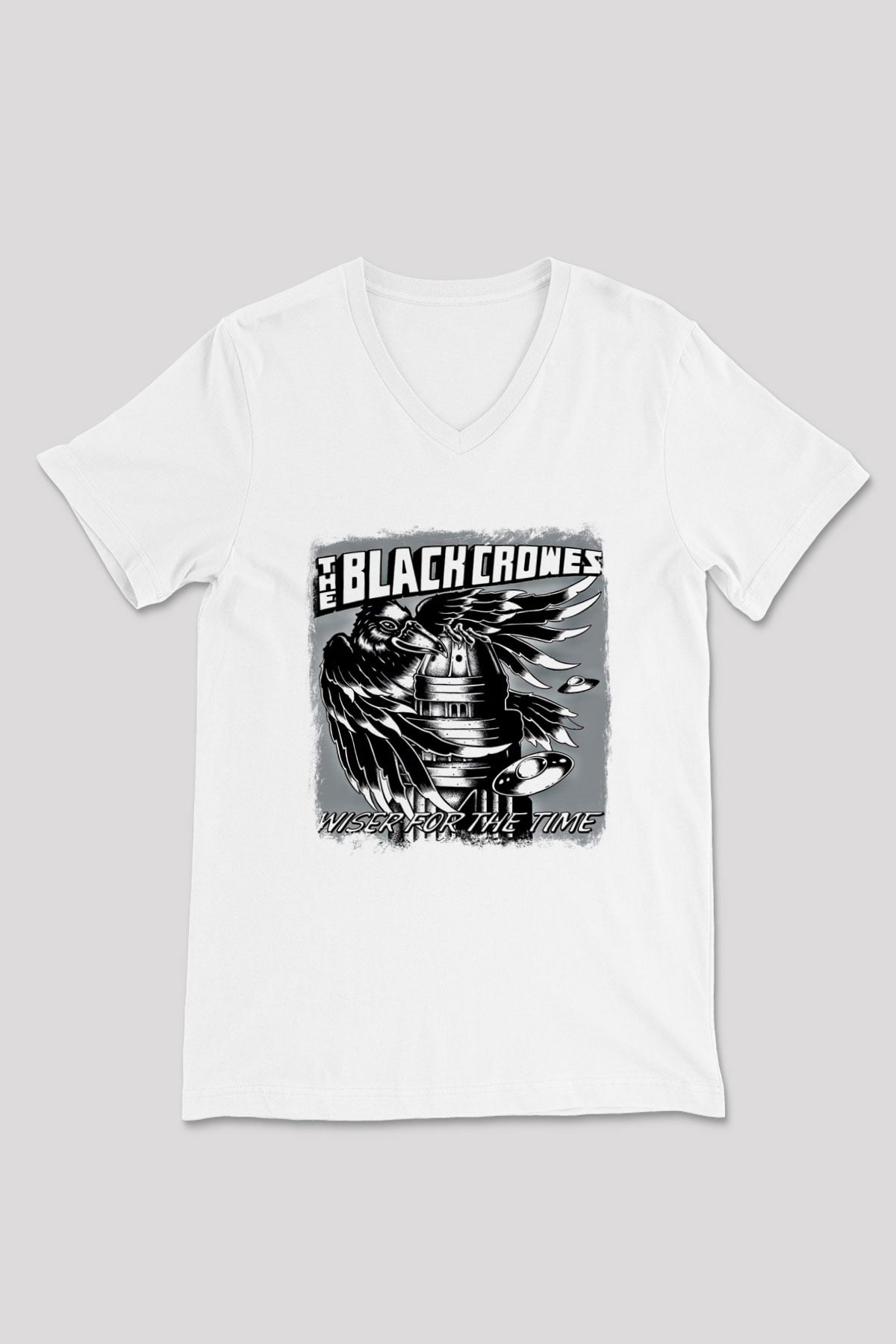 Black Crowes Baskılı Unisex Beyaz V Yaka Tişört