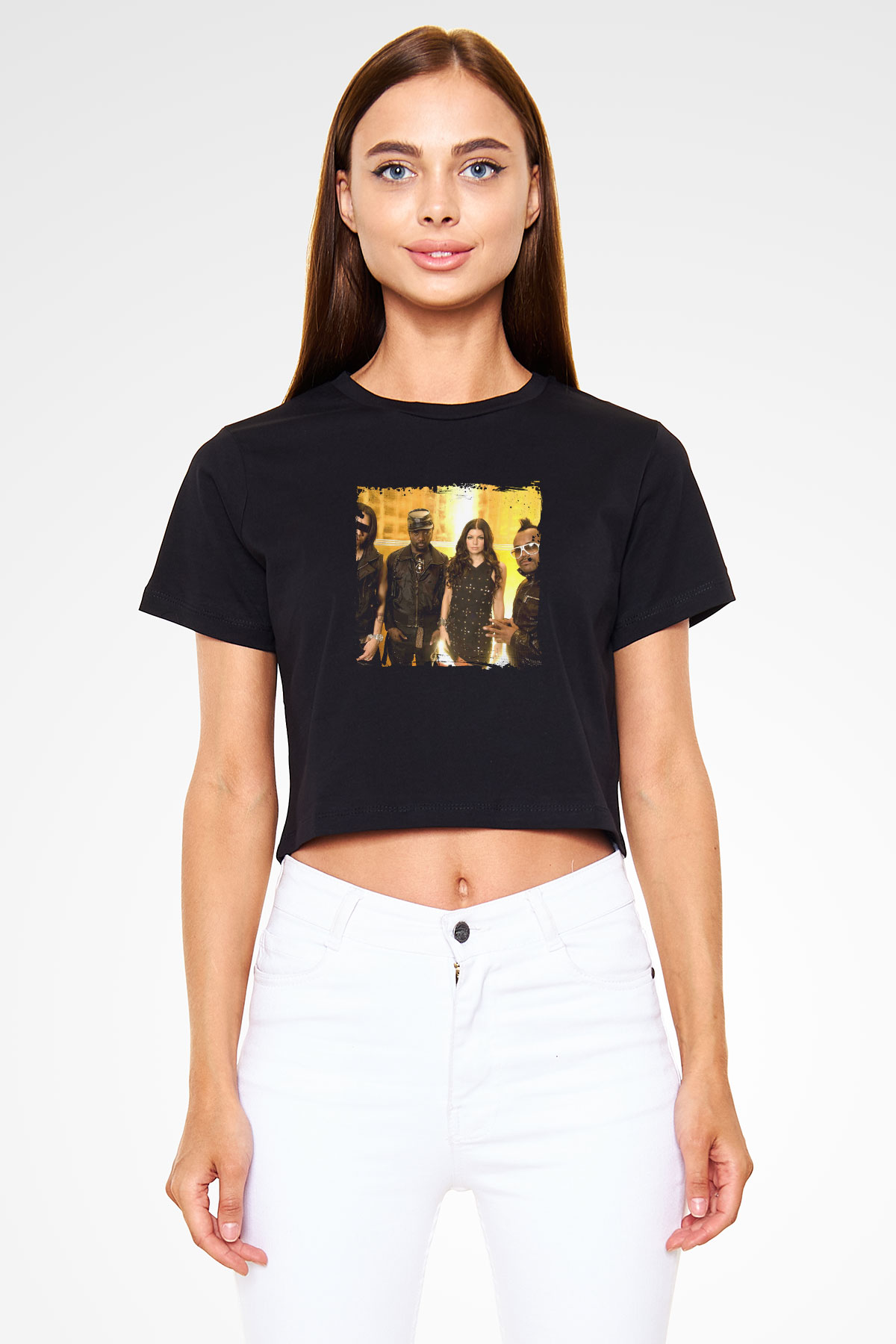 Black Eyed Peas Baskılı Crop Top Siyah Kadın Tişört