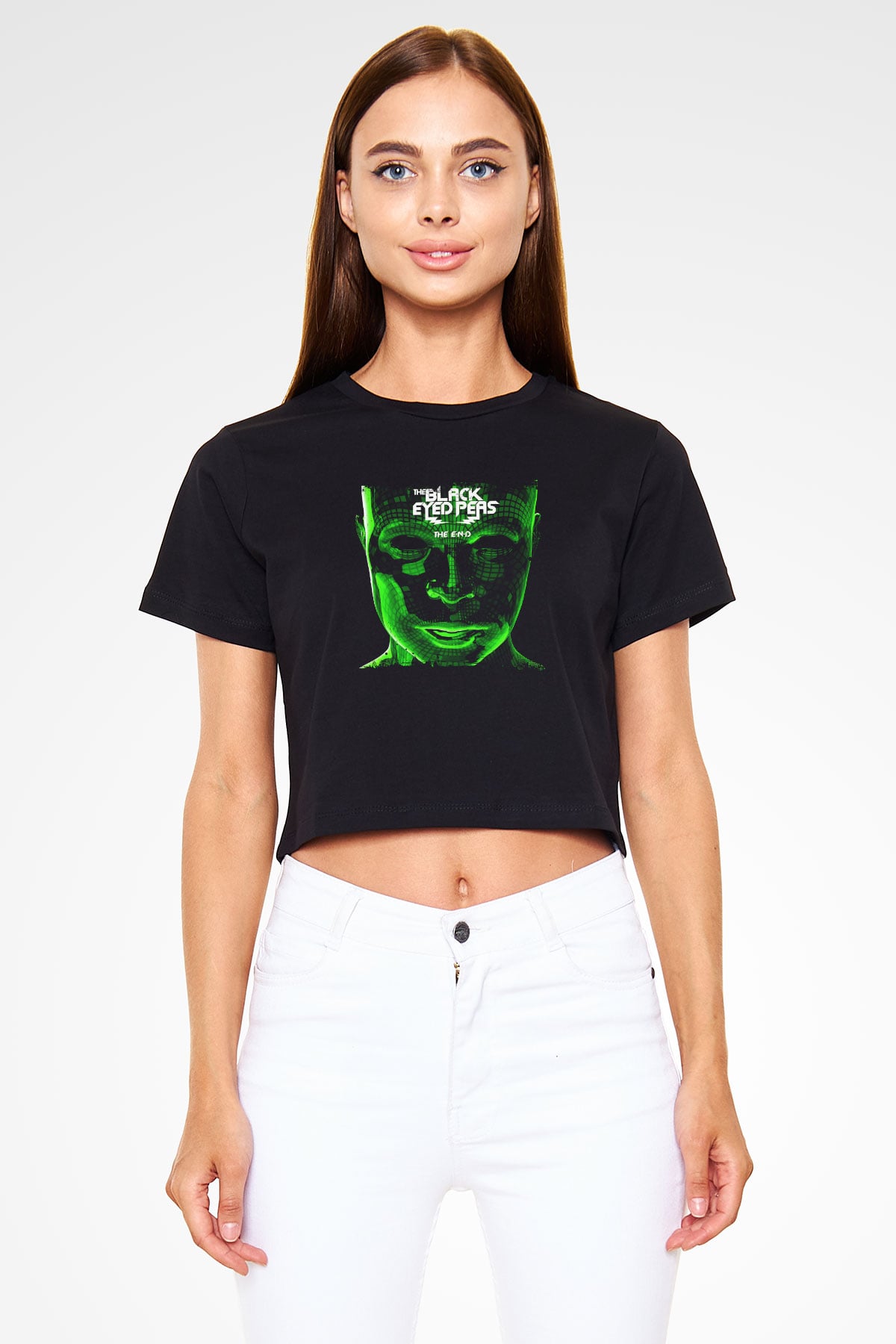 Black Eyed Peas Baskılı Crop Top Siyah Kadın Tişört