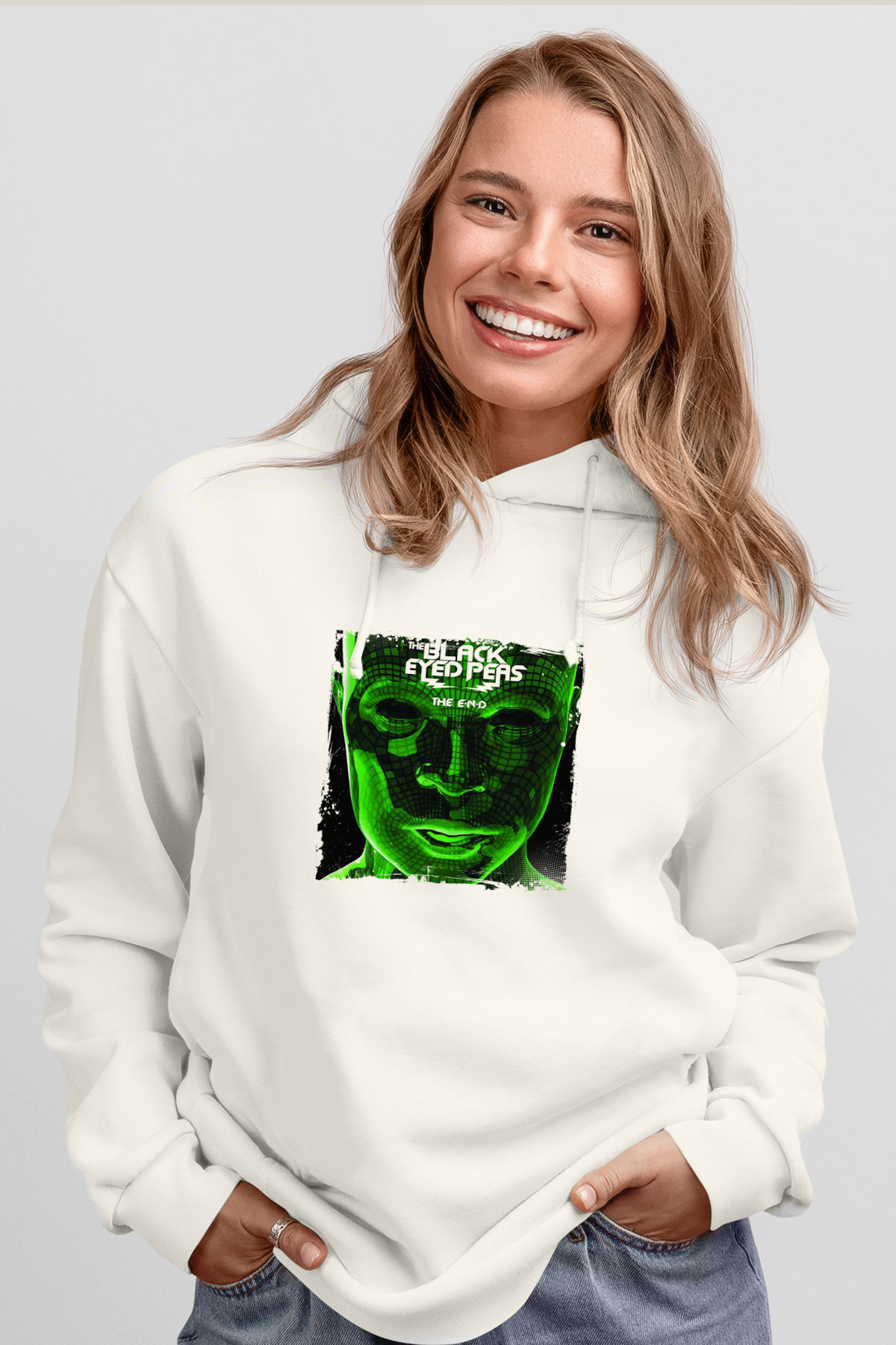 Black Eyed Peas Baskılı Unisex Beyaz Hoodie