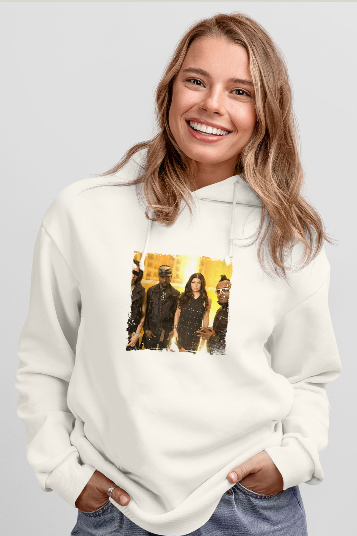 Black Eyed Peas Baskılı Unisex Beyaz Hoodie