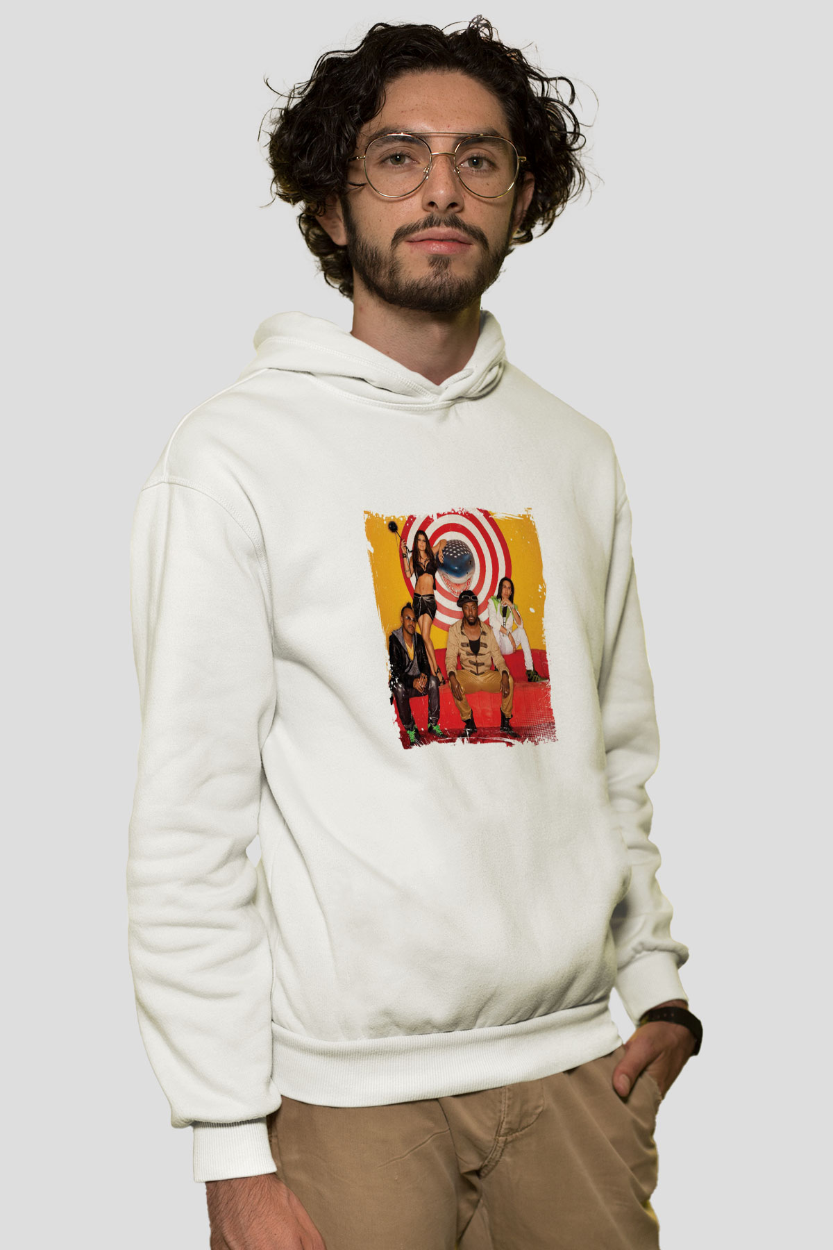 Black Eyed Peas Baskılı Unisex Beyaz Hoodie