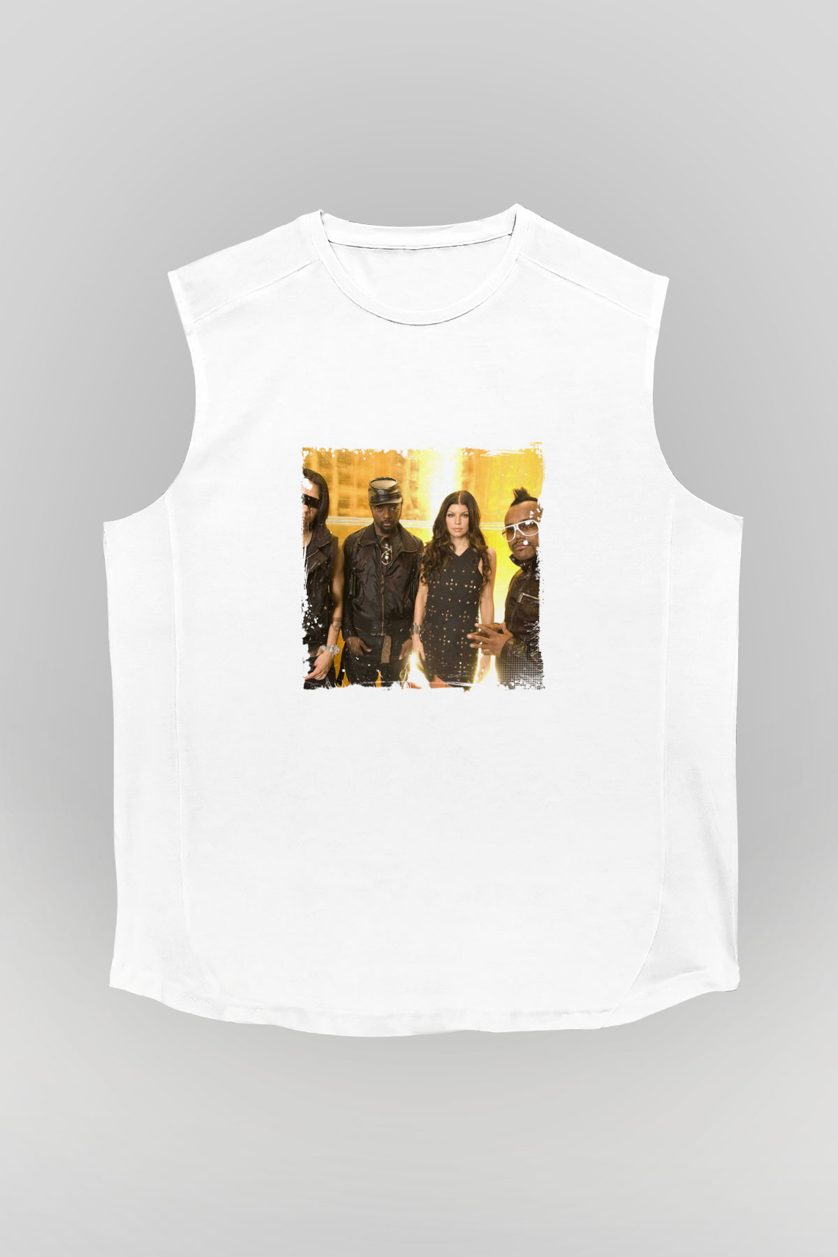Black Eyed Peas Baskılı Unisex Beyaz Kolsuz Tişört