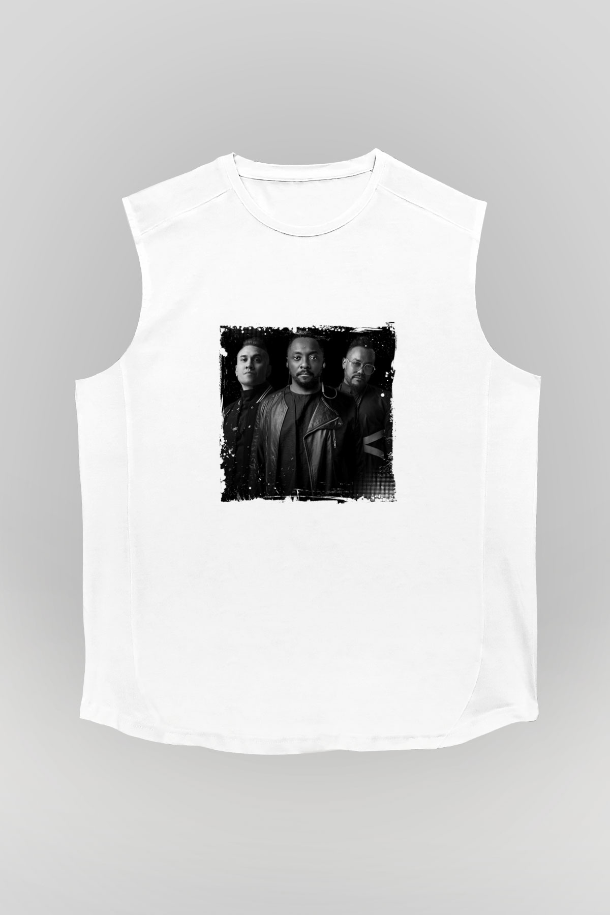 Black Eyed Peas Baskılı Unisex Beyaz Kolsuz Tişört