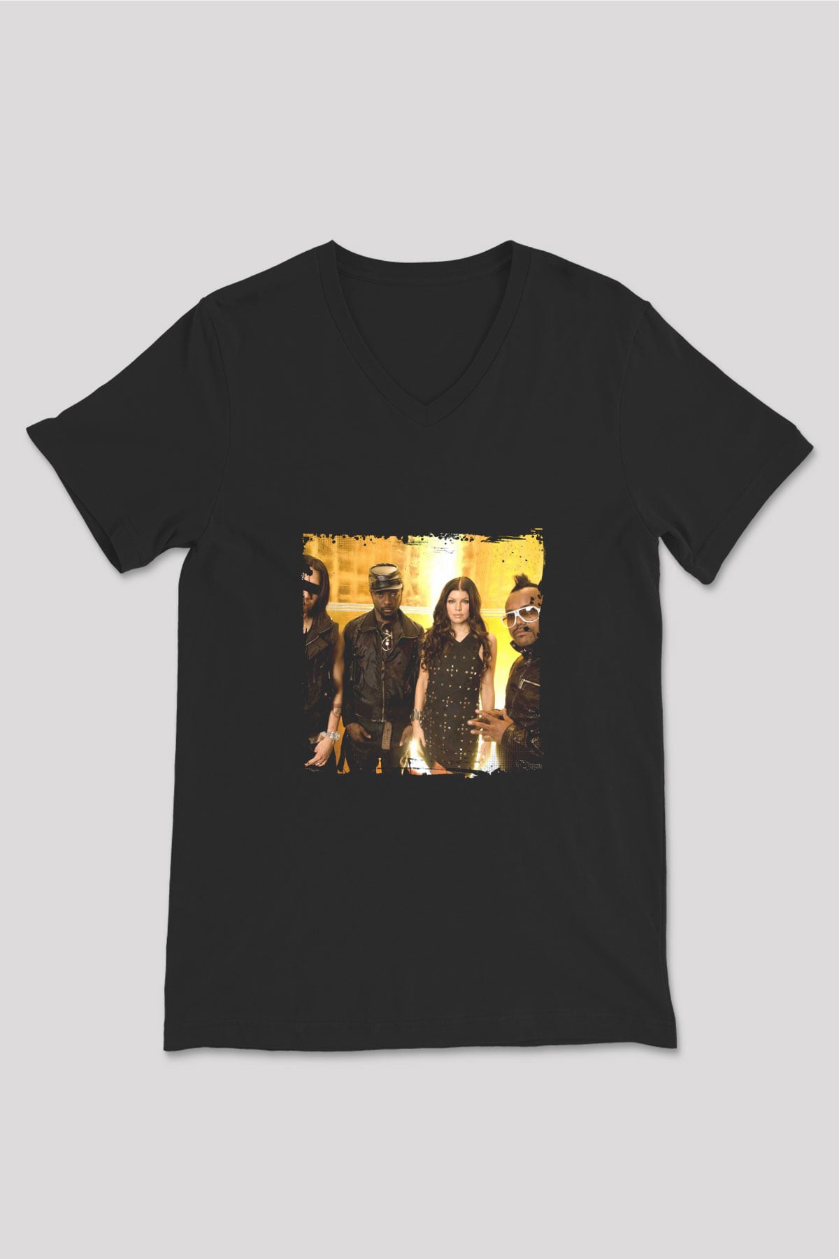 Black Eyed Peas Baskılı Unisex Siyah V Yaka Tişört