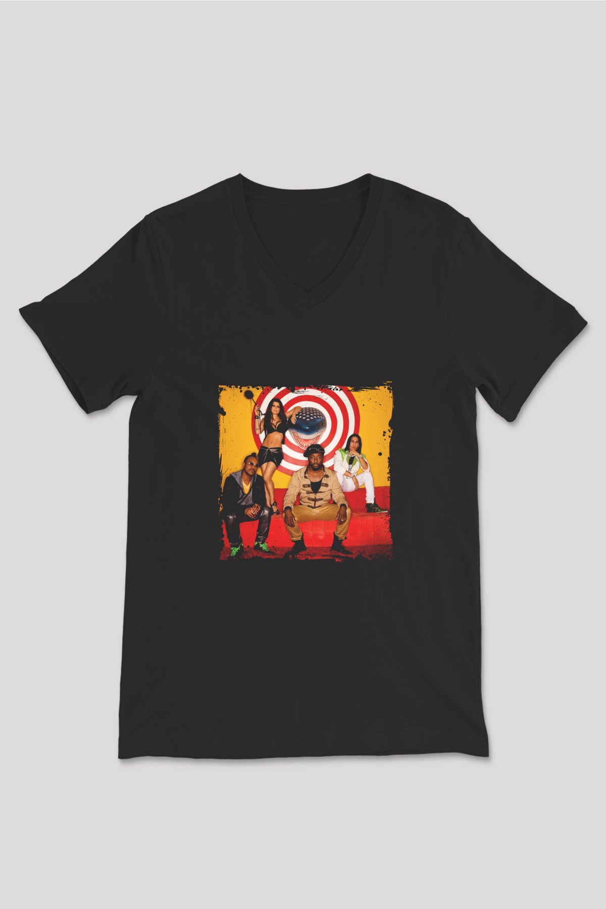 Black Eyed Peas Baskılı Unisex Siyah V Yaka Tişört