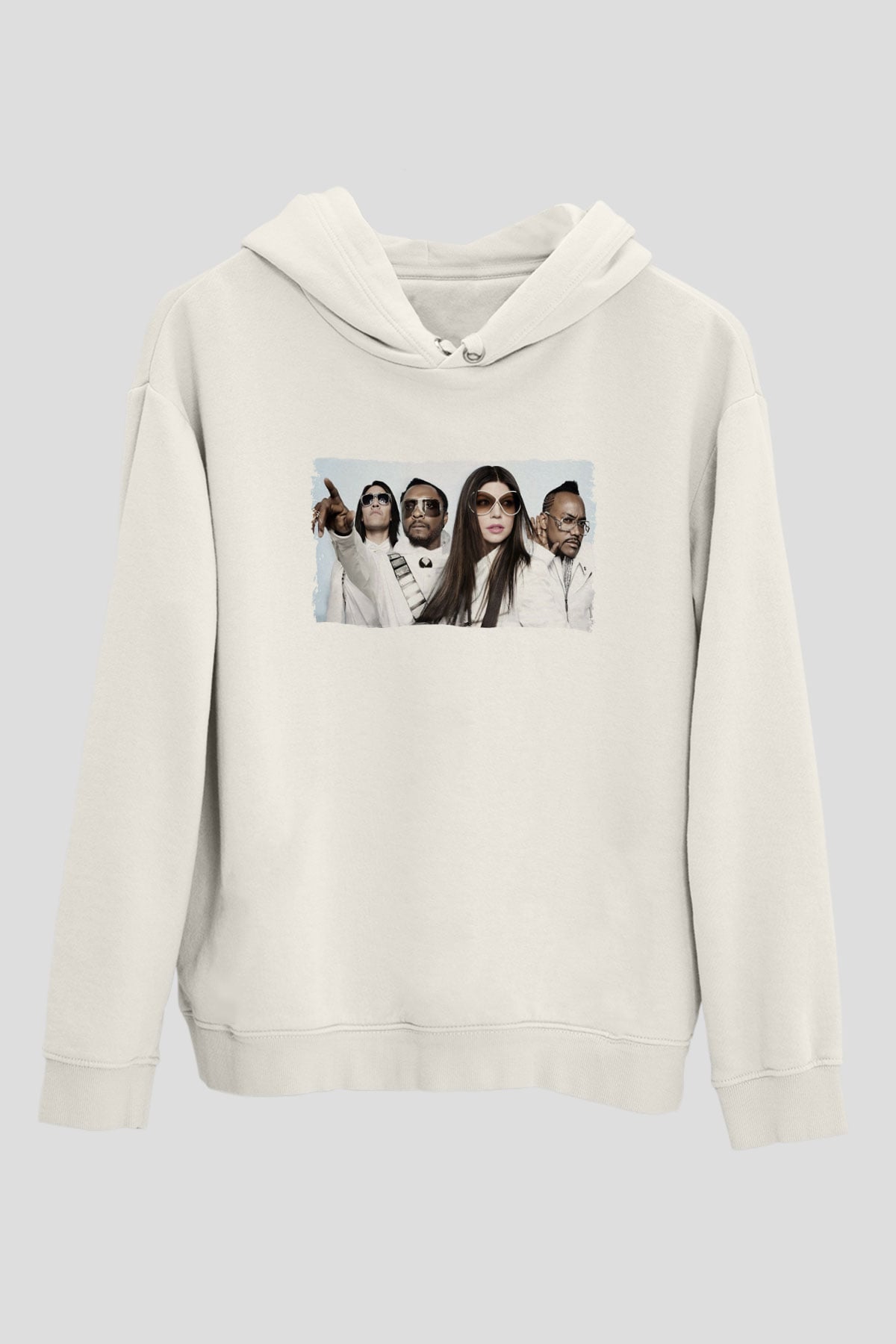 Black Eyed Peas Beyaz Unisex Kapüşonlu Sweatshirt