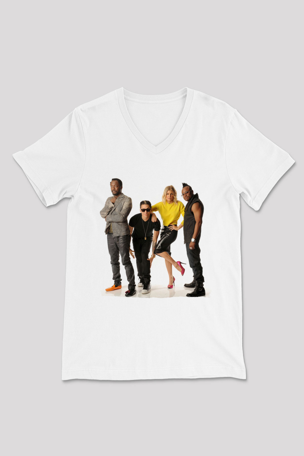 Black Eyed Peas Beyaz Unisex V Yaka Tişört