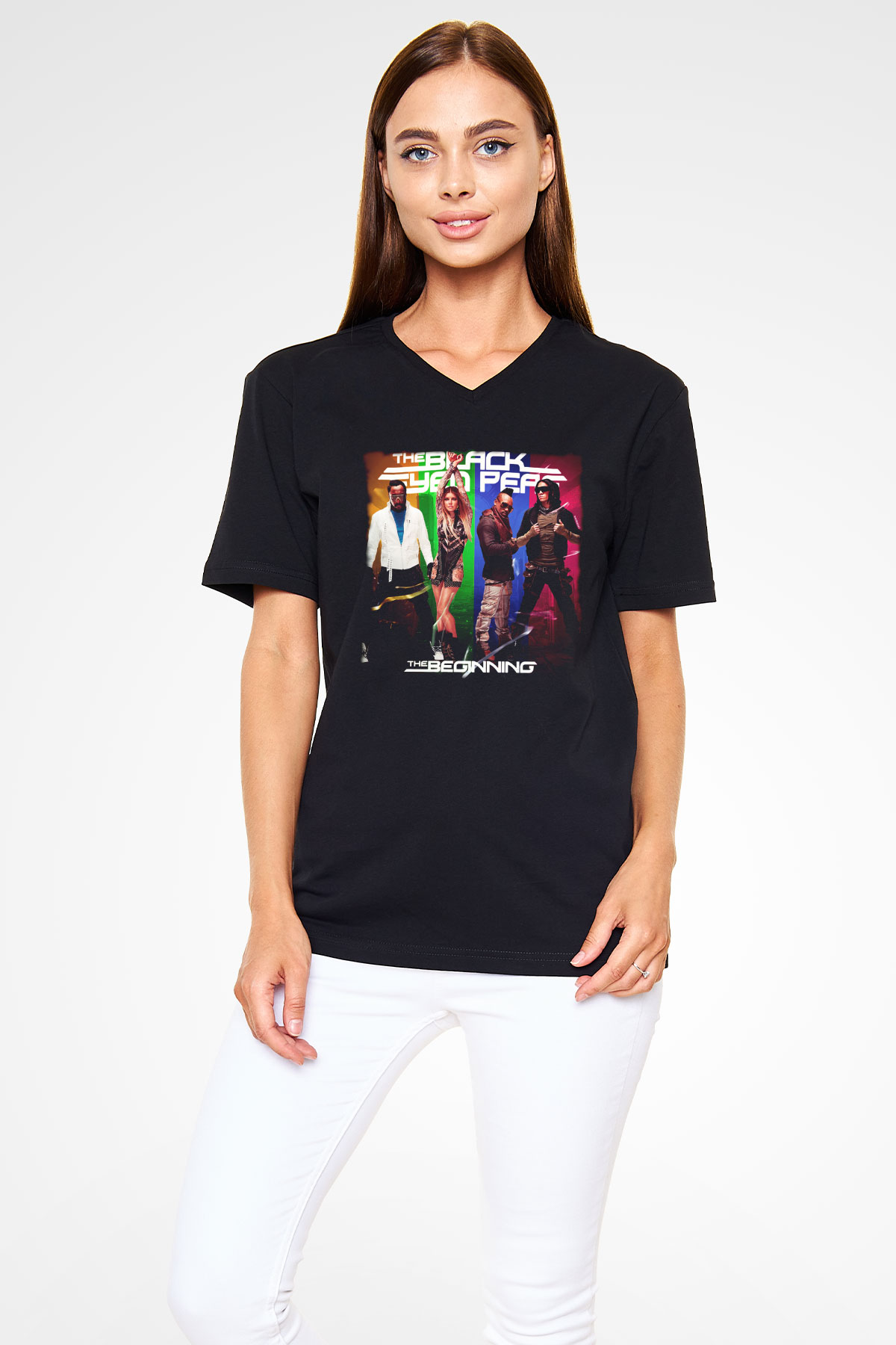 Black Eyed Peas Siyah Unisex V Yaka Tişört