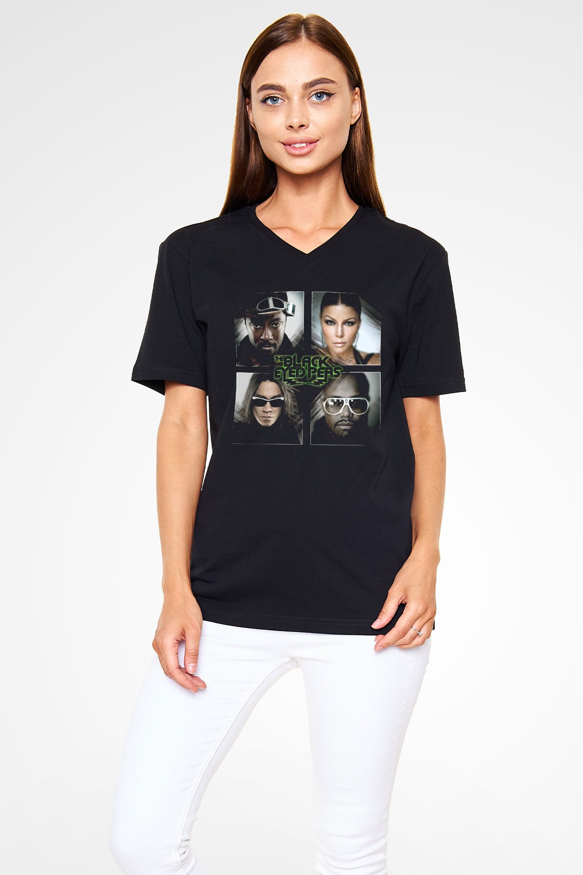 Black Eyed Peas Siyah Unisex V Yaka Tişört