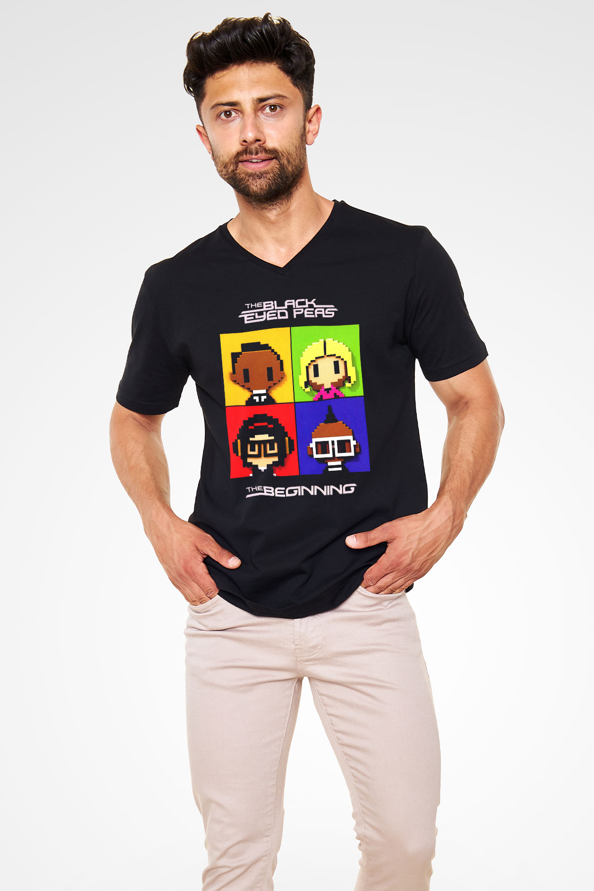 Black Eyed Peas Siyah Unisex V Yaka Tişört