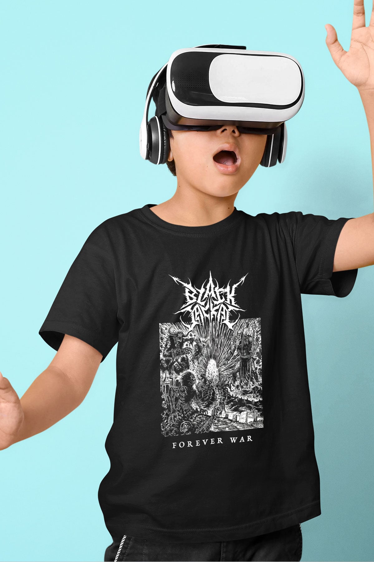 Black Jackal Baskılı Unisex Siyah Çocuk Tişört - Tshirt