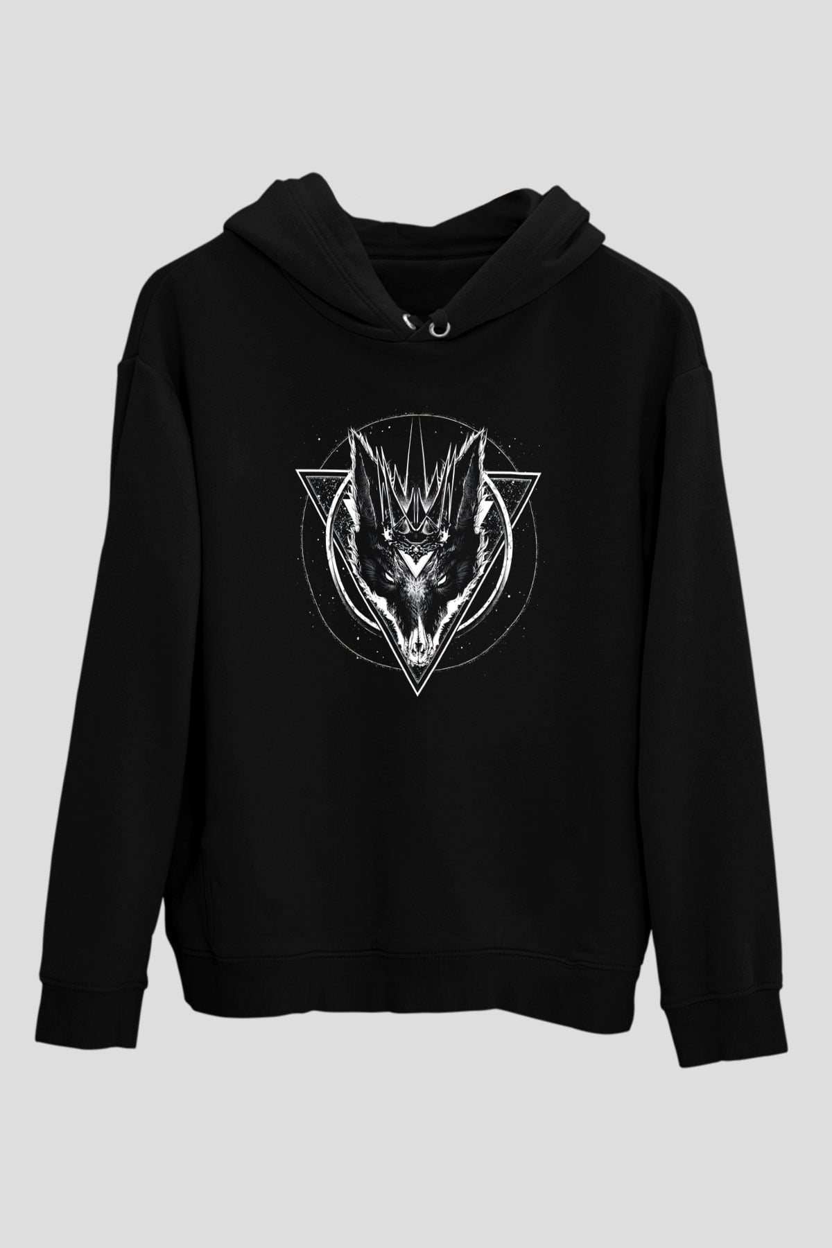 Black Jackal Baskılı Unisex Siyah Kapüşonlu Sweatshirt