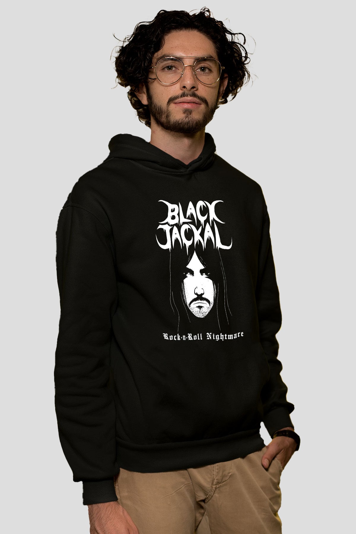 Black Jackal Baskılı Unisex Siyah Kapüşonlu Sweatshirt