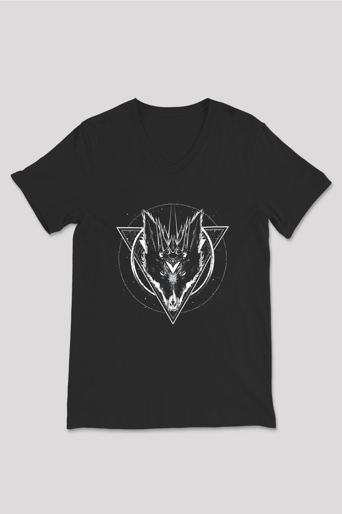 Black Jackal Baskılı Unisex Siyah V Yaka Tişört - Tshirt