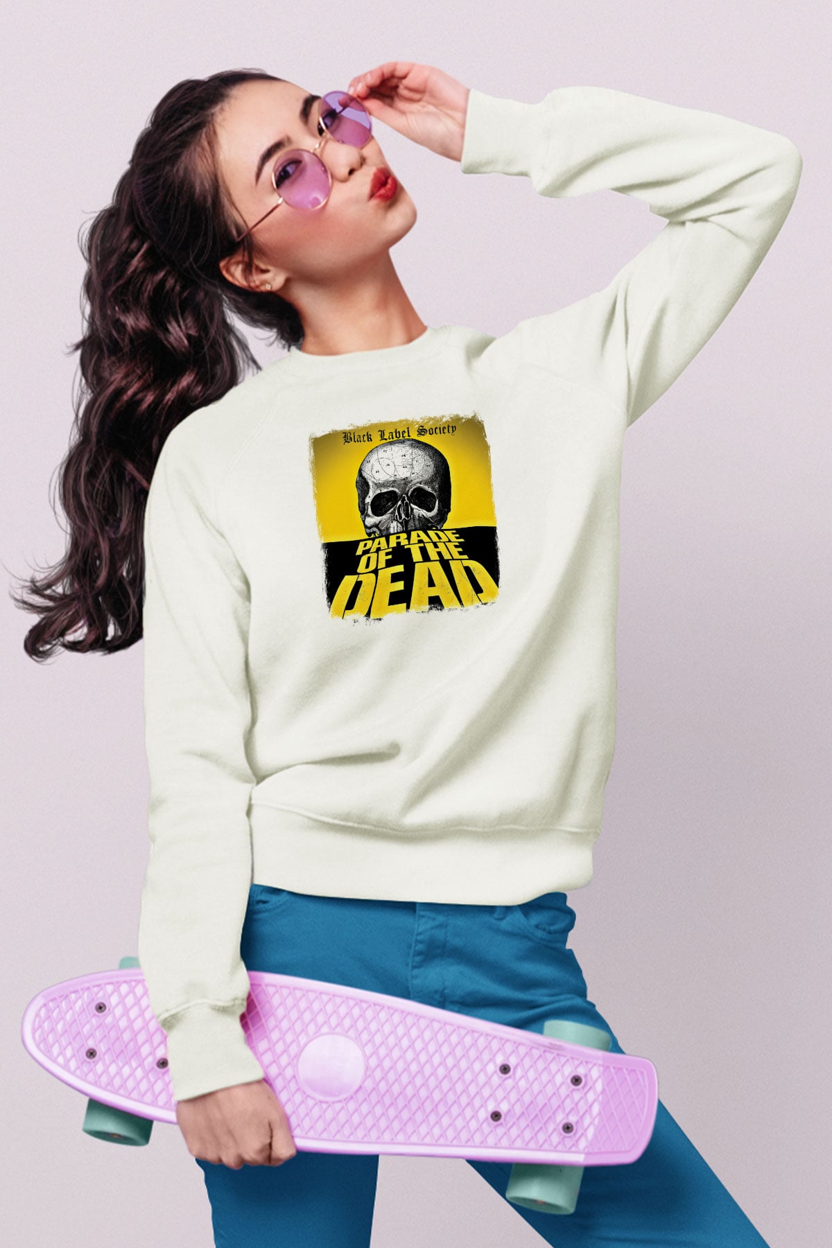Black Label Society Baskılı Unisex Beyaz Sweatshirt