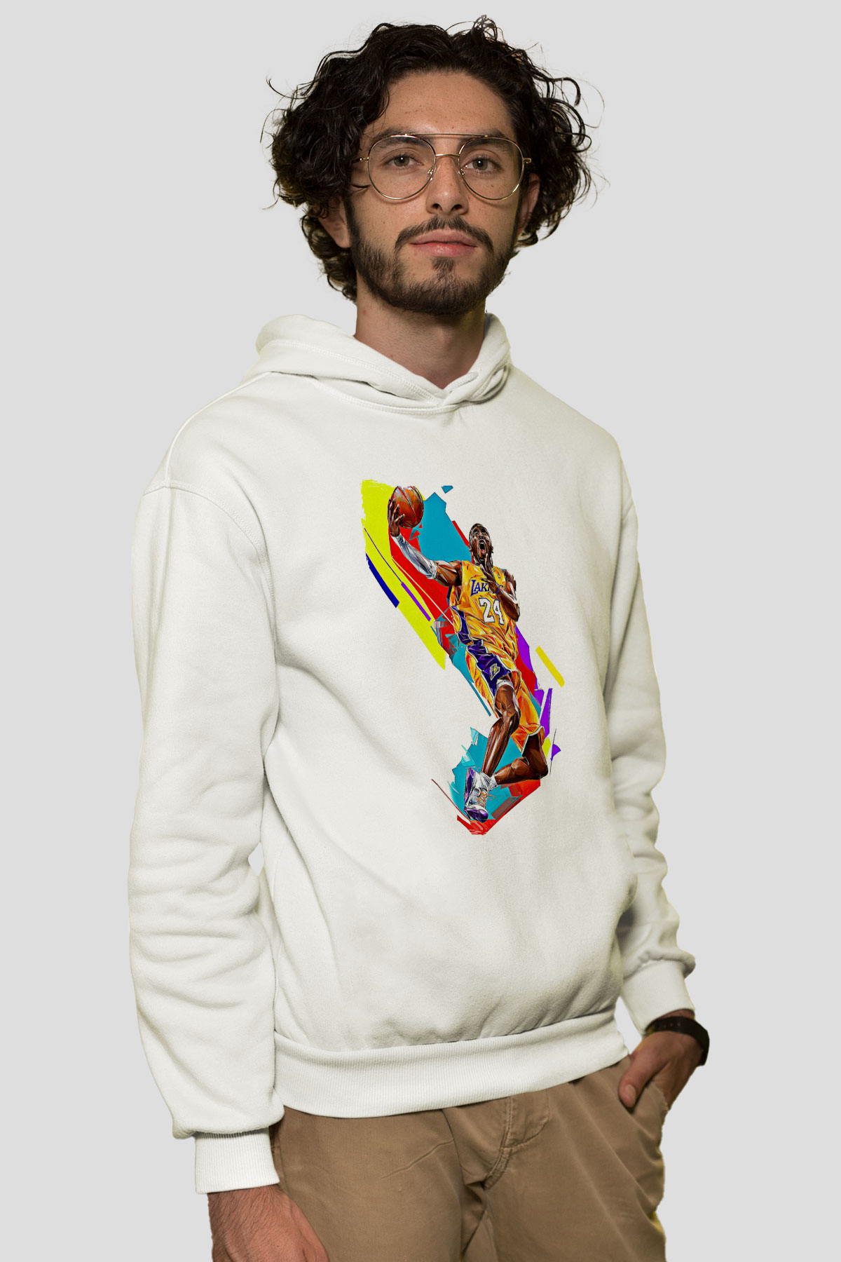 Black Mamba Baskılı Beyaz Unisex Kapüşonlu Sweatshirt
