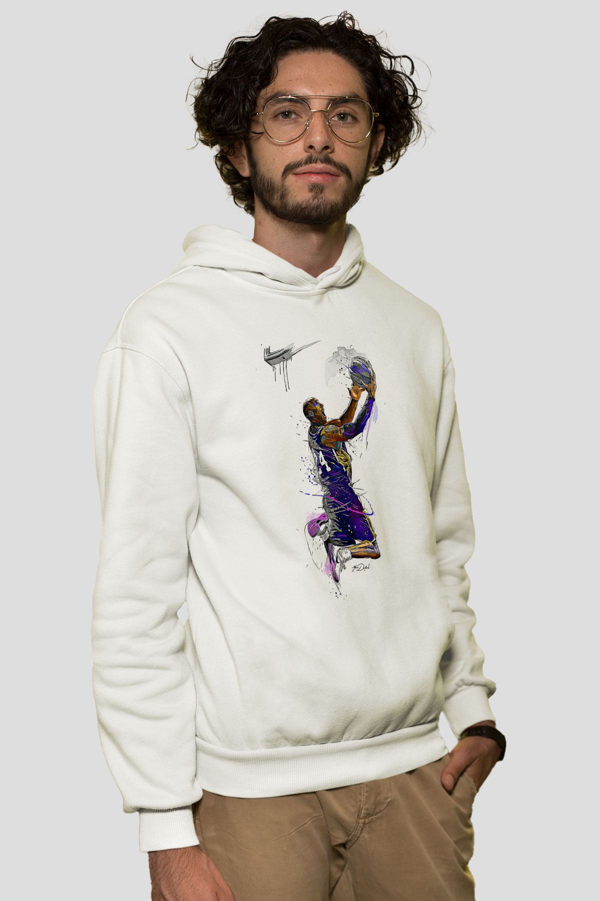 Black Mamba Baskılı Beyaz Unisex Kapüşonlu Sweatshirt