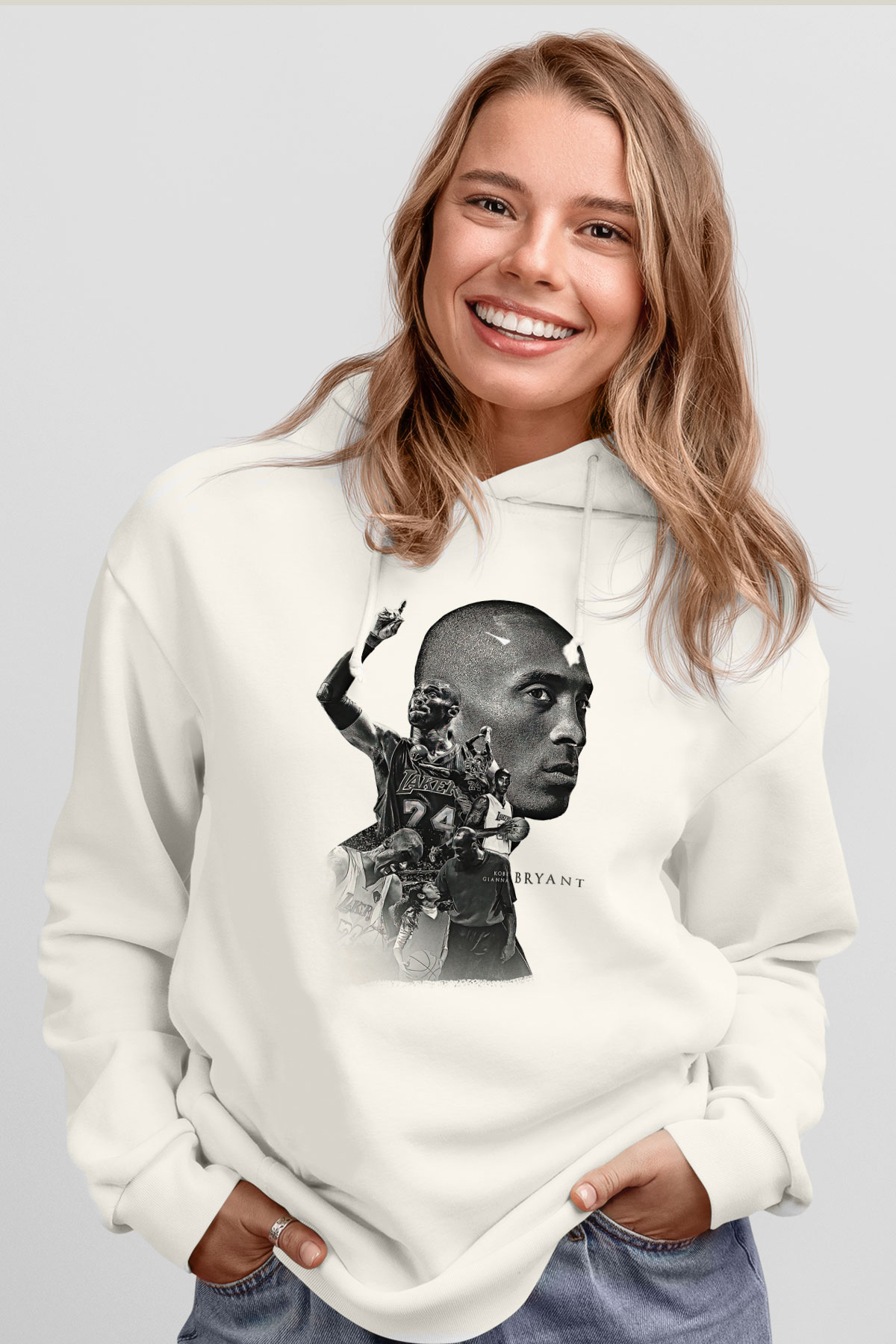 Black Mamba Baskılı Beyaz Unisex Kapüşonlu Sweatshirt