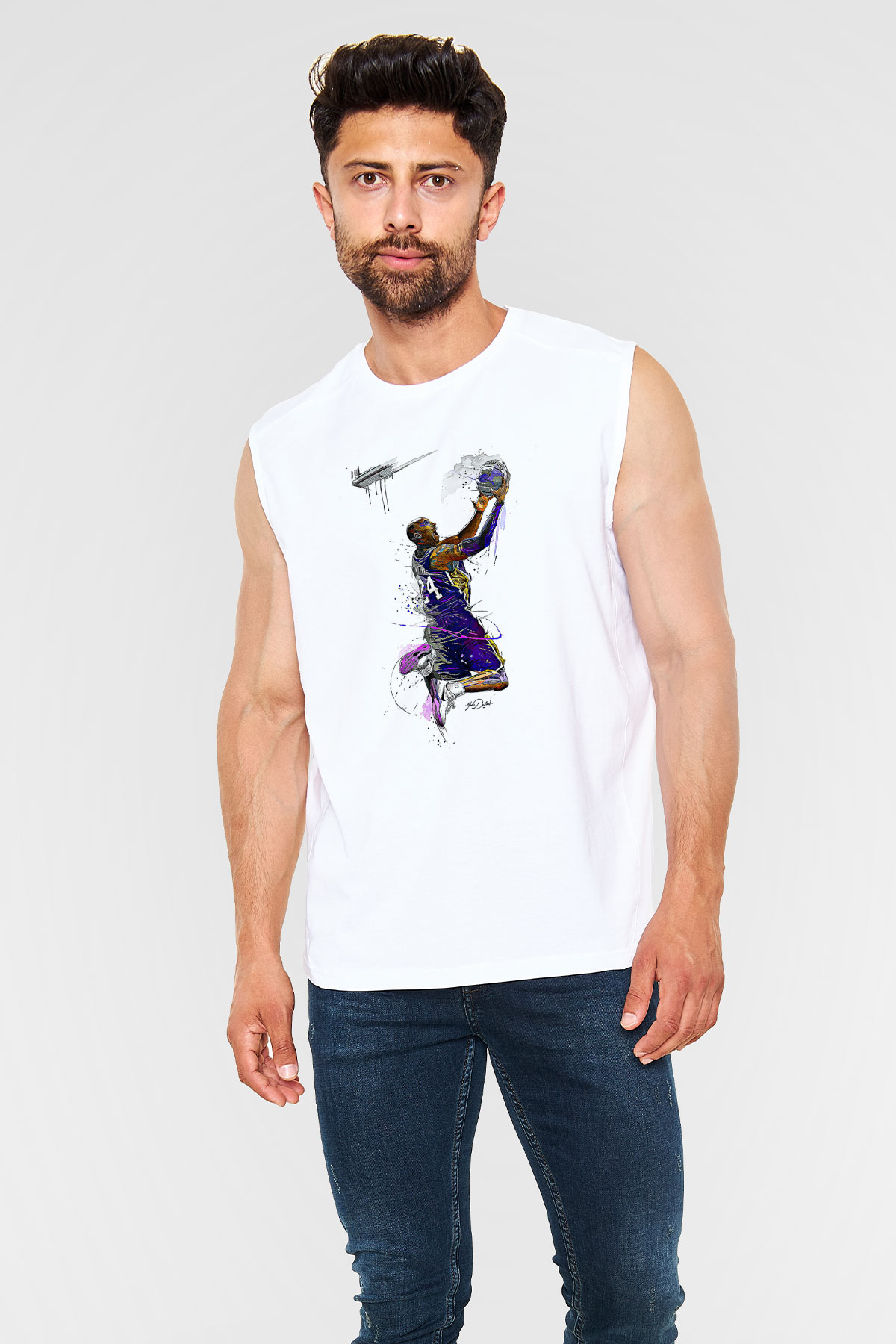 Black Mamba Baskılı Beyaz Unisex Kolsuz Tişört - Tshirt