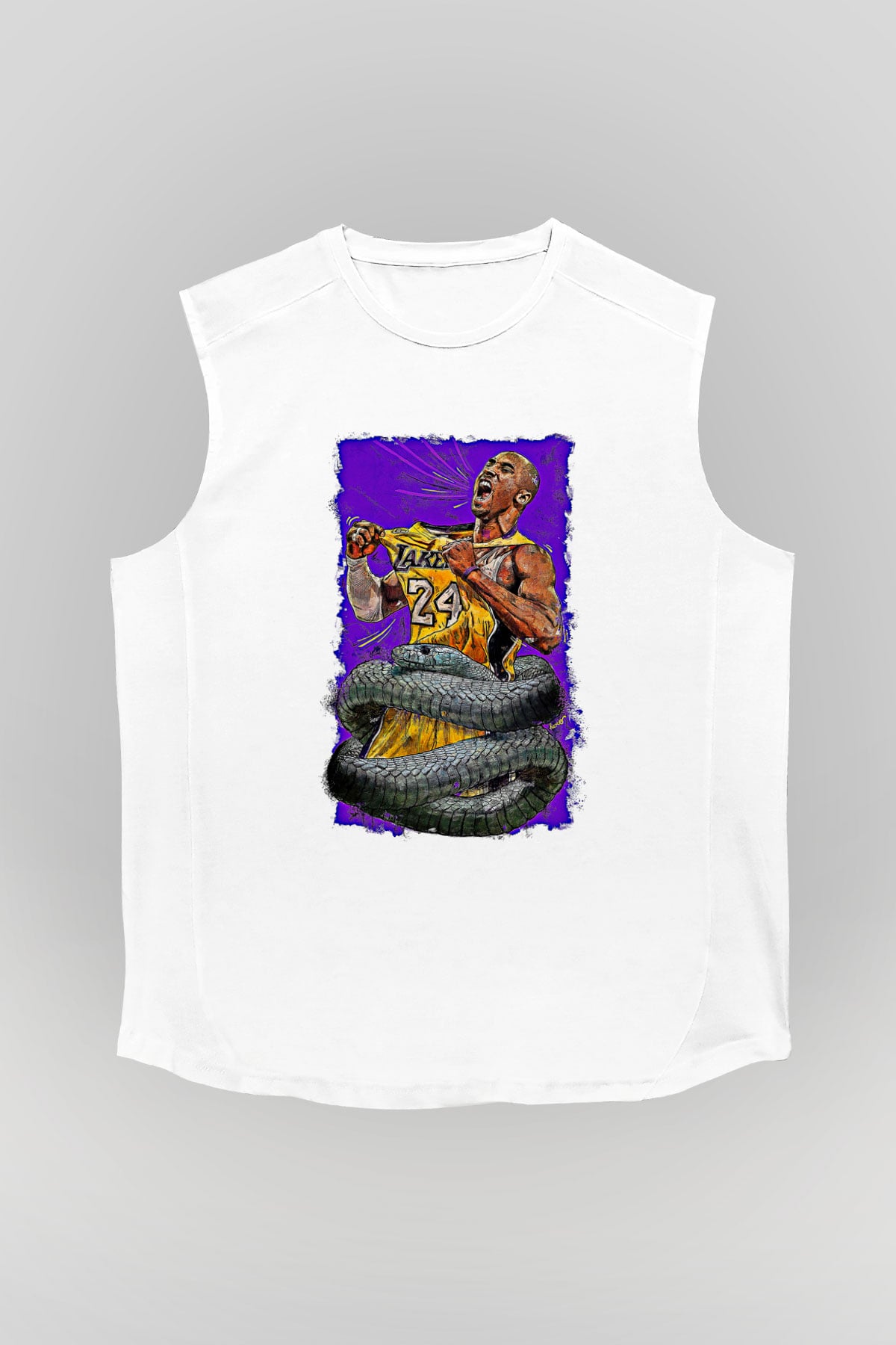 Black Mamba Baskılı Beyaz Unisex Kolsuz Tişört - Tshirt