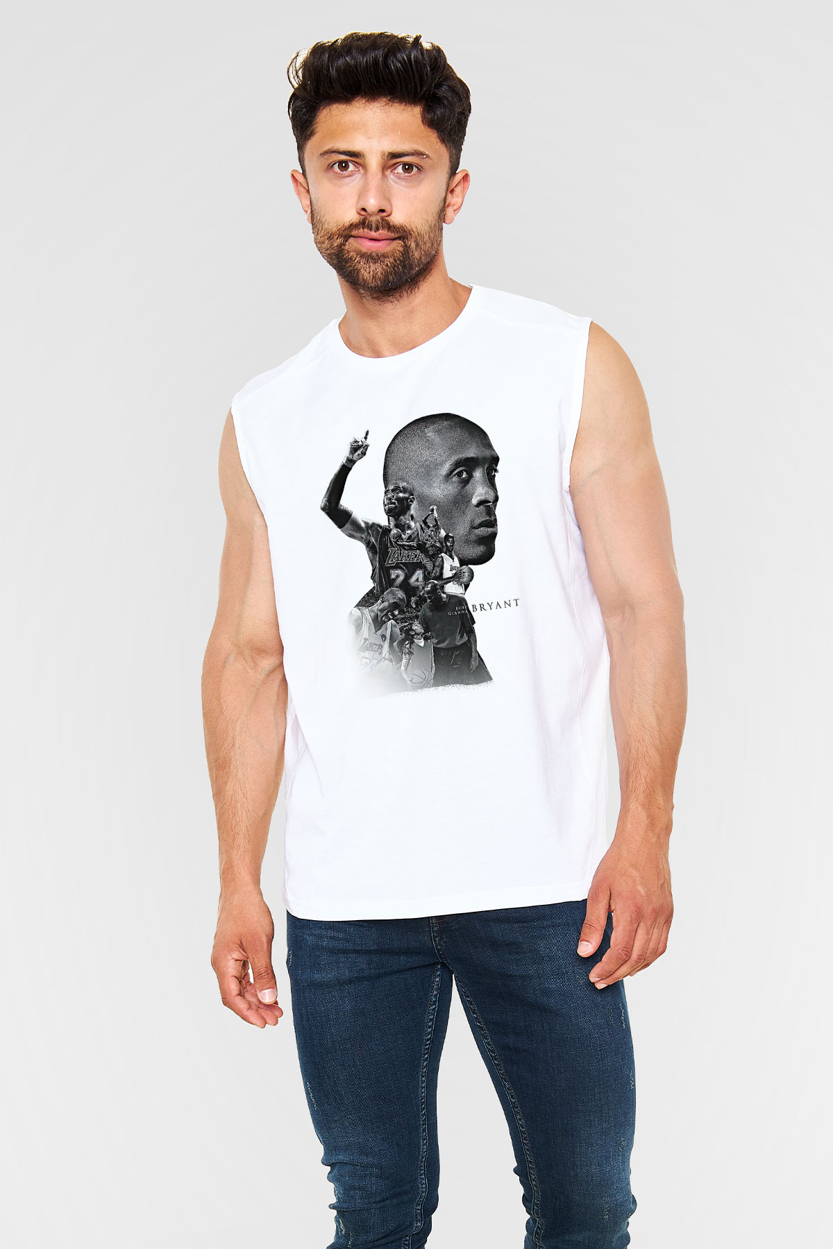 Black Mamba Baskılı Beyaz Unisex Kolsuz Tişört - Tshirt