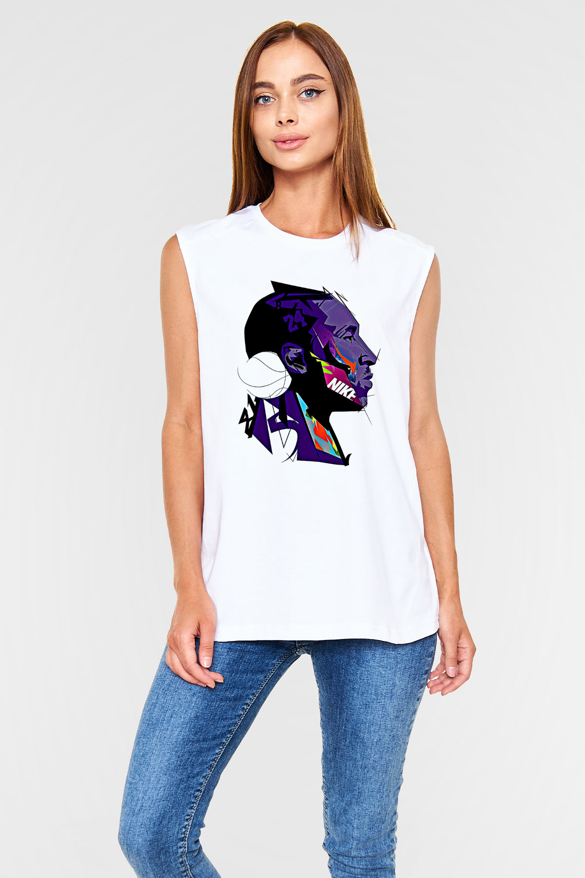 Black Mamba Baskılı Beyaz Unisex Kolsuz Tişört - Tshirt