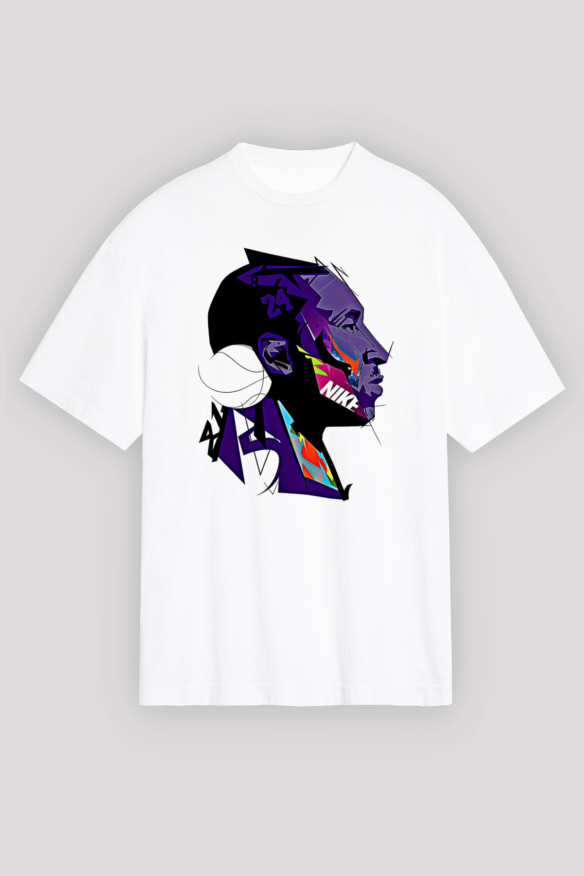 Black Mamba Baskılı Beyaz Unisex Oversize Tişört - Tshirt