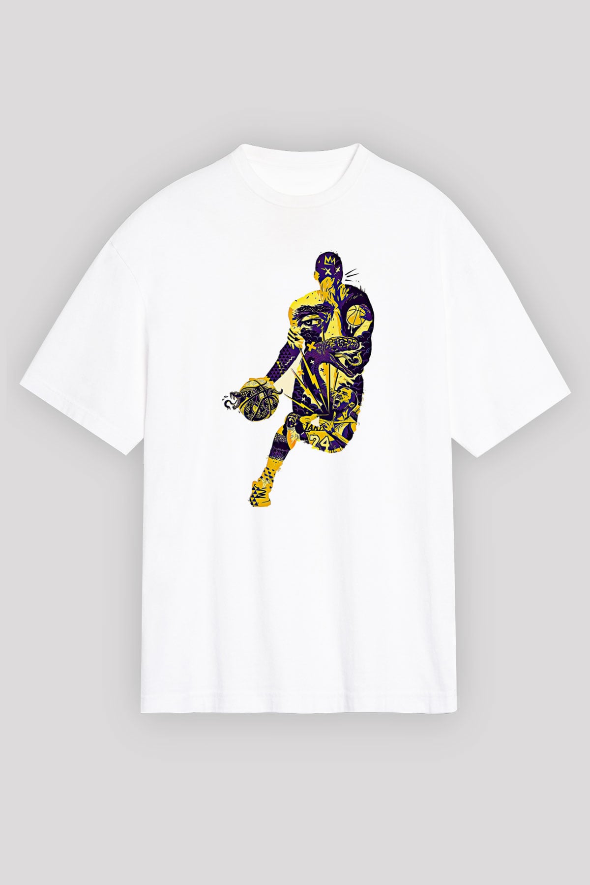 Black Mamba Baskılı Beyaz Unisex Oversize Tişört - Tshirt