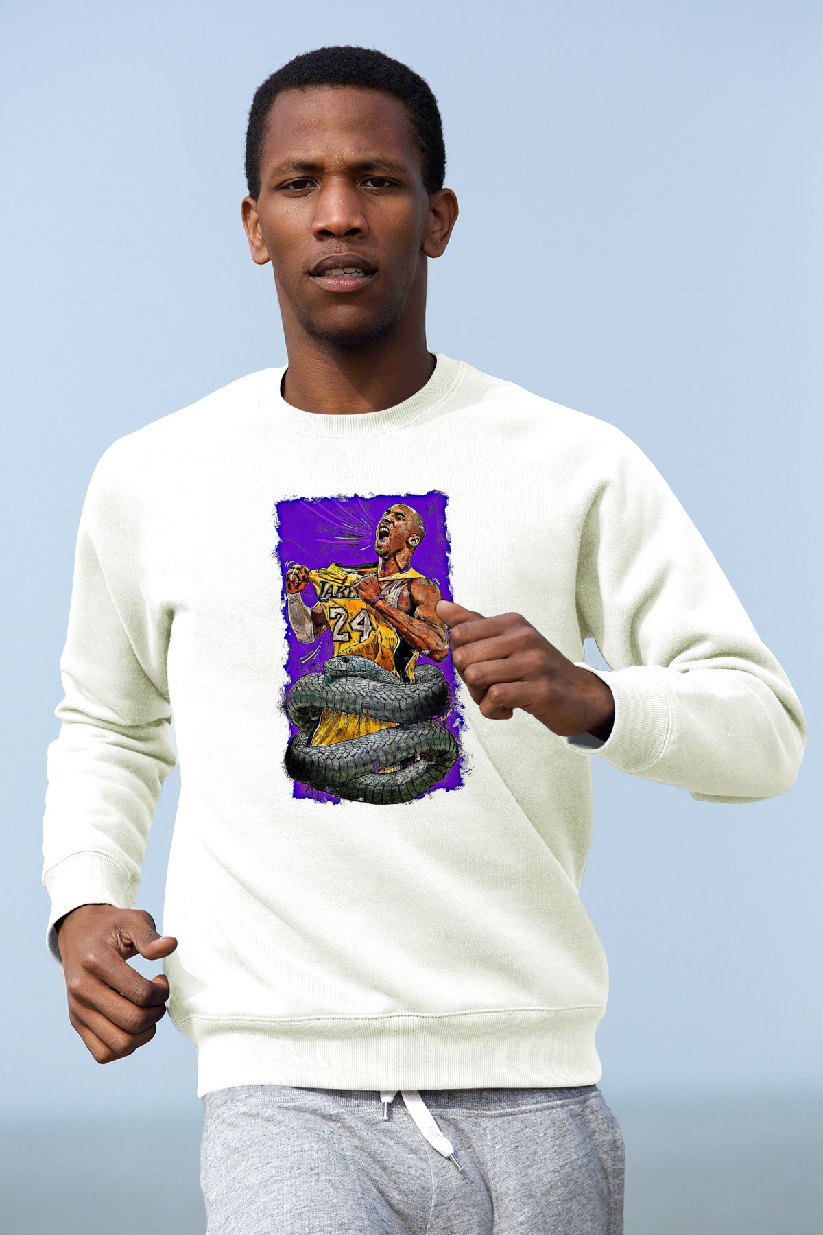 Black Mamba Baskılı Beyaz Unisex Sweatshirt