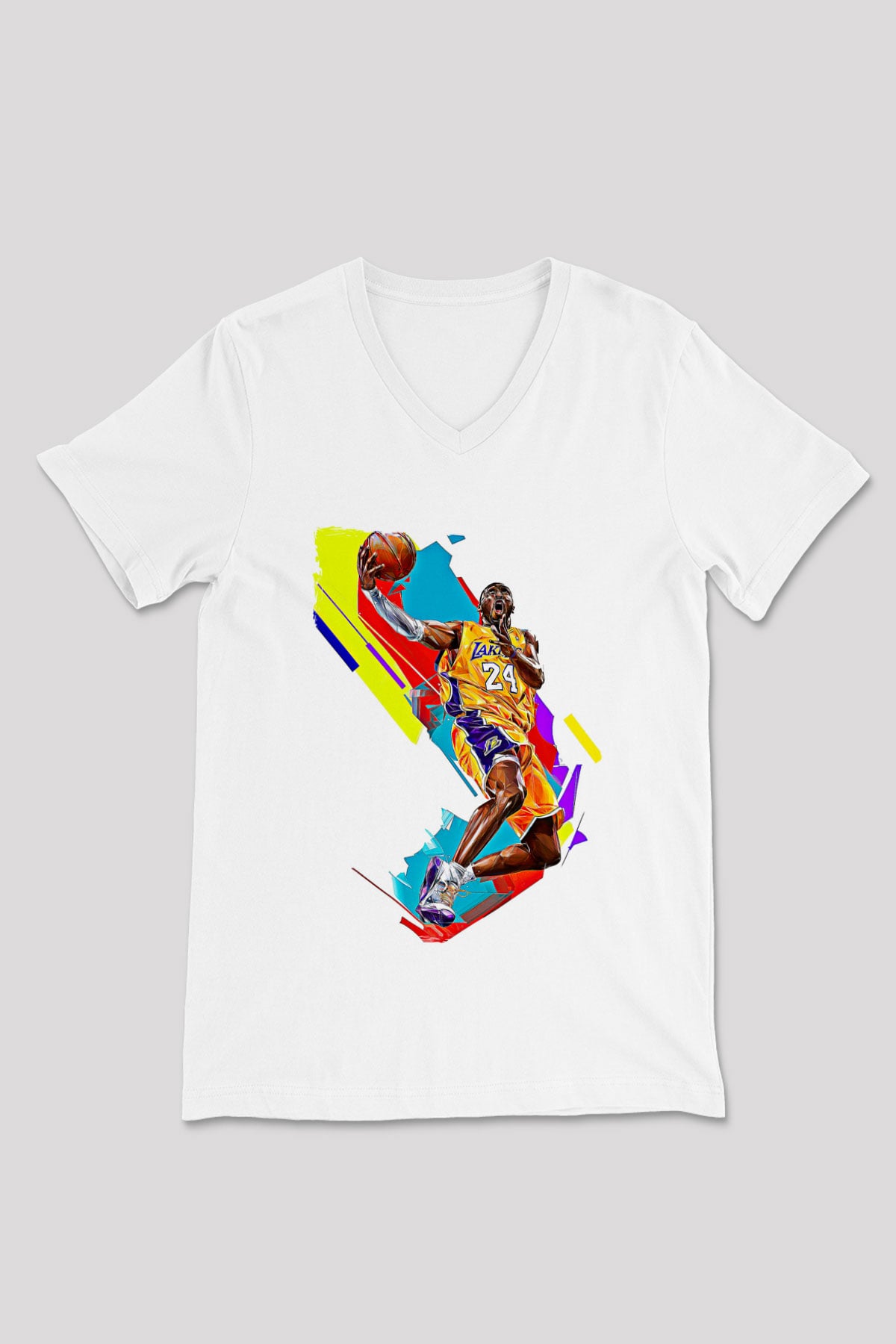 Black Mamba Baskılı Beyaz Unisex V Yaka Tişört - Tshirt