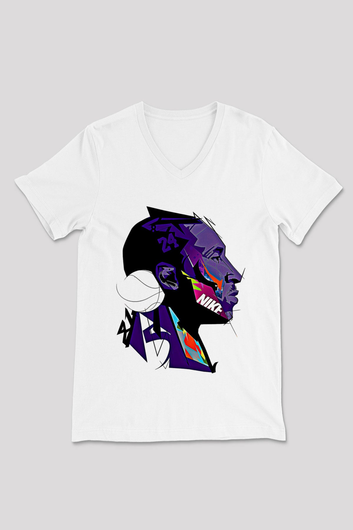 Black Mamba Baskılı Beyaz Unisex V Yaka Tişört - Tshirt