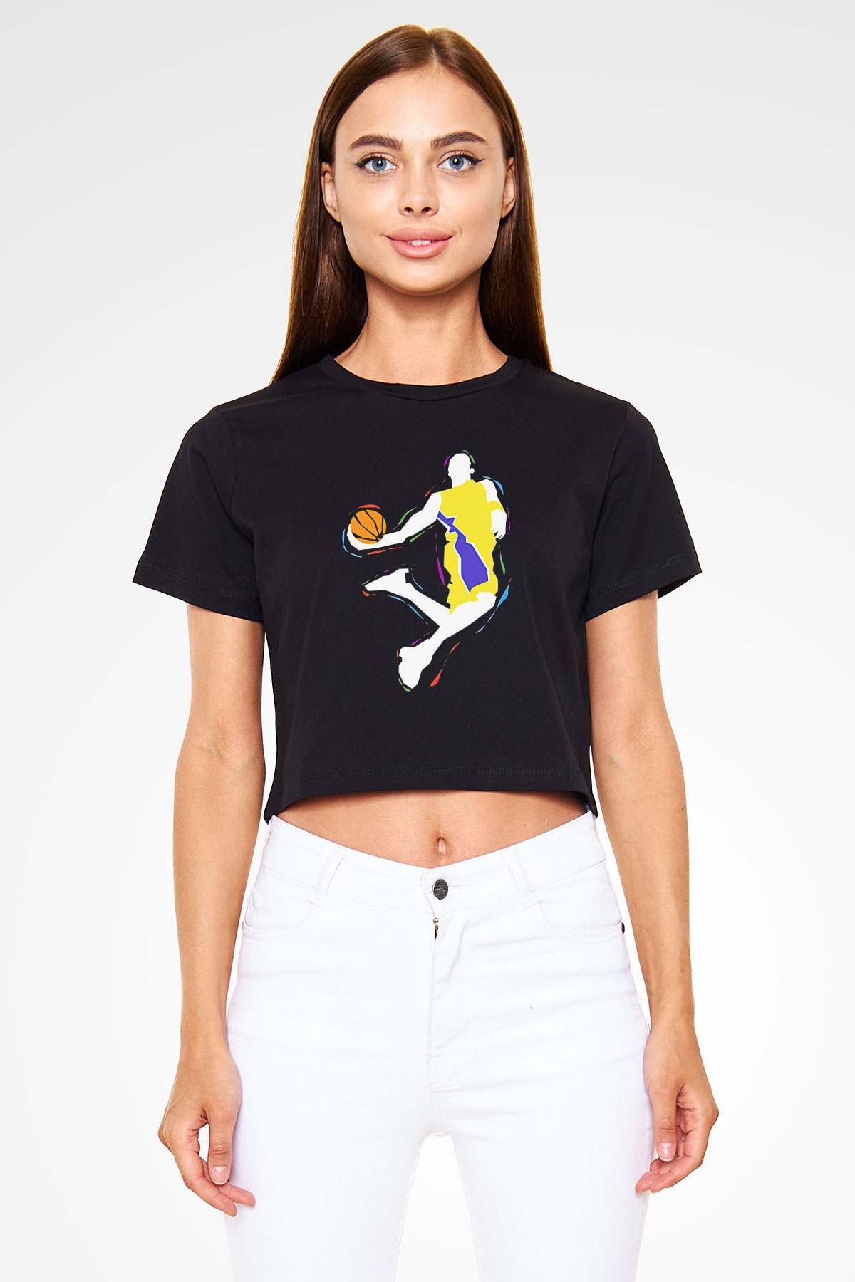 Black Mamba Baskılı Siyah Crop Top Kadın Tişört - Tshirt