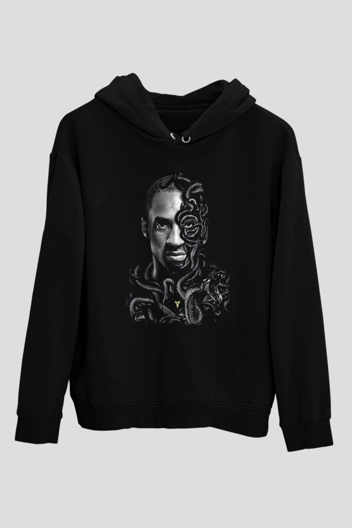 Black Mamba Baskılı Unisex Siyah Kapüşonlu Sweatshirt