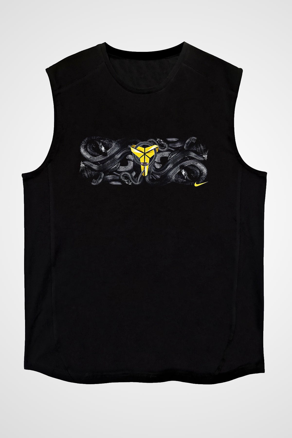 Black Mamba Baskılı Unisex Siyah Kolsuz Tişört - Tshirt