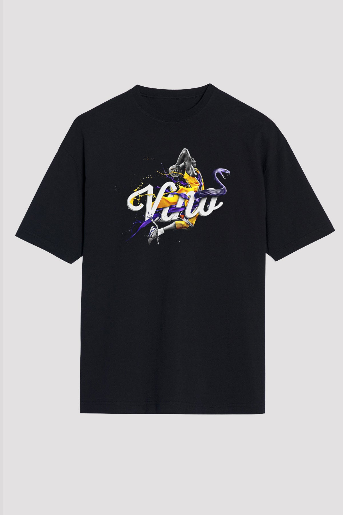 Black Mamba Baskılı Unisex Siyah Oversize Tişört - Tshirt