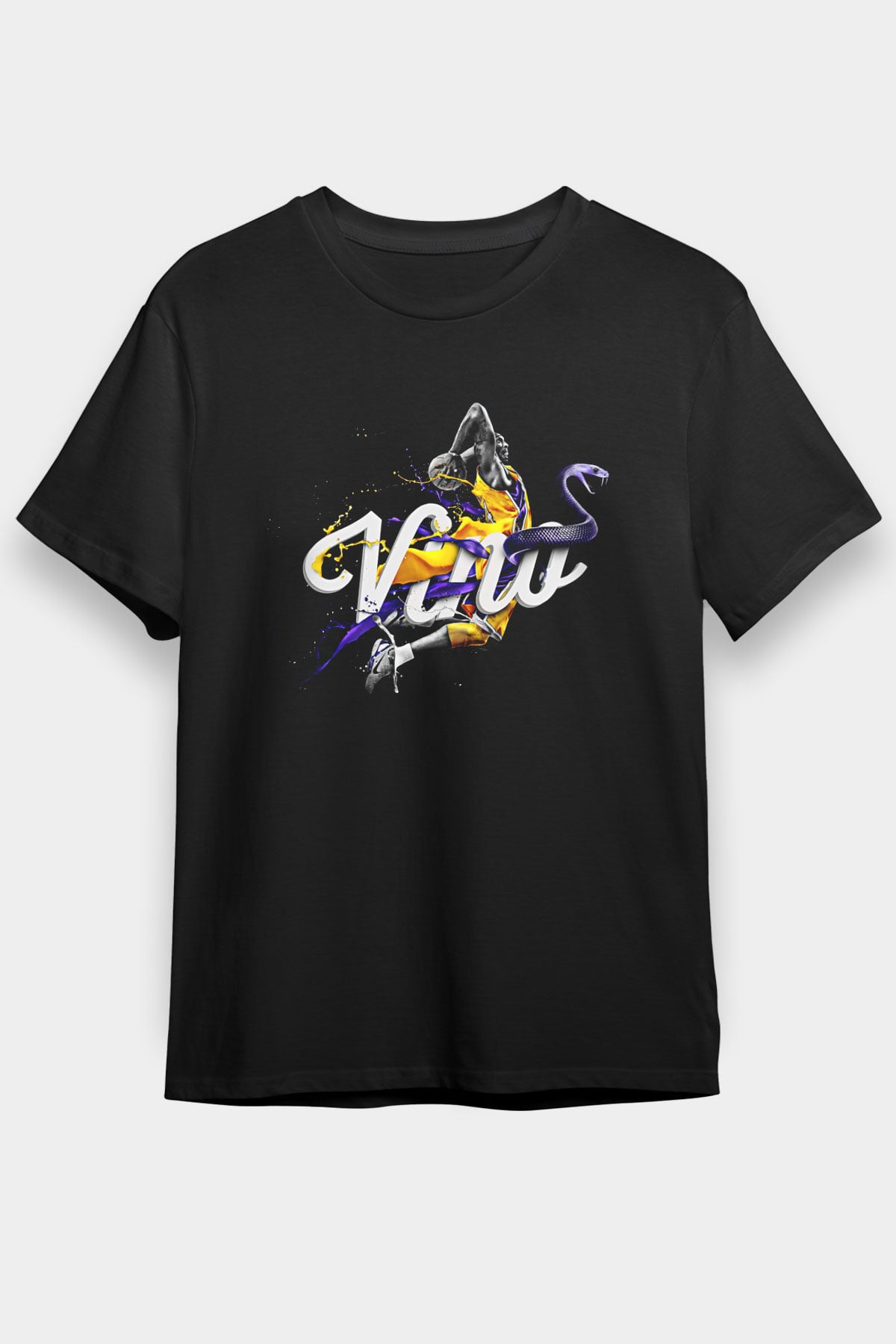 Black Mamba Baskılı Unisex Siyah Tişört - Tshirt