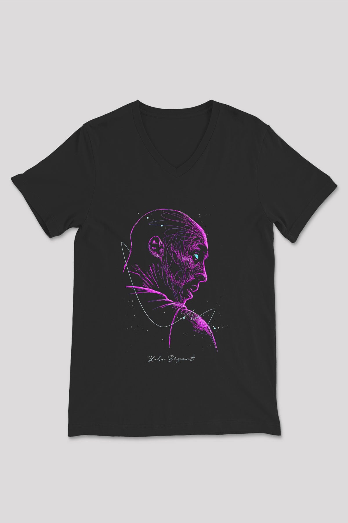 Black Mamba Baskılı Unisex Siyah V Yaka Tişört - Tshirt