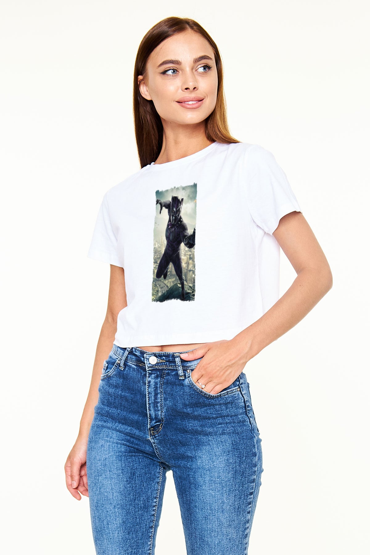 Black Panther Beyaz  Crop Top Tişört