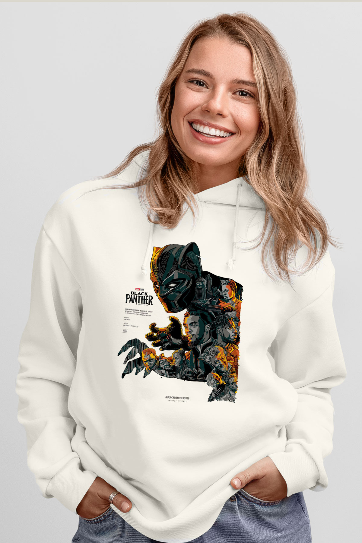 Black Panther Beyaz Unisex Hoodie