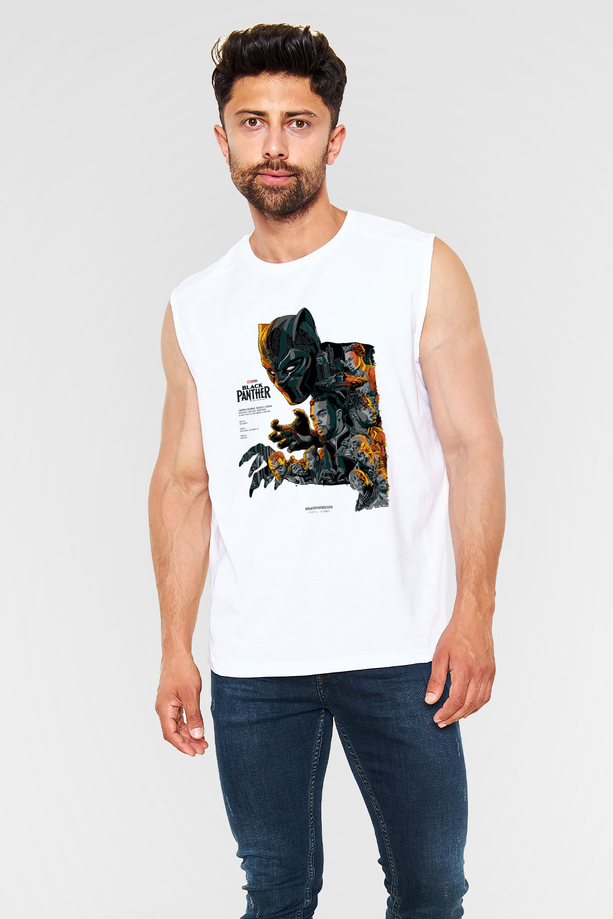 Black Panther Beyaz Unisex Kolsuz Tişört