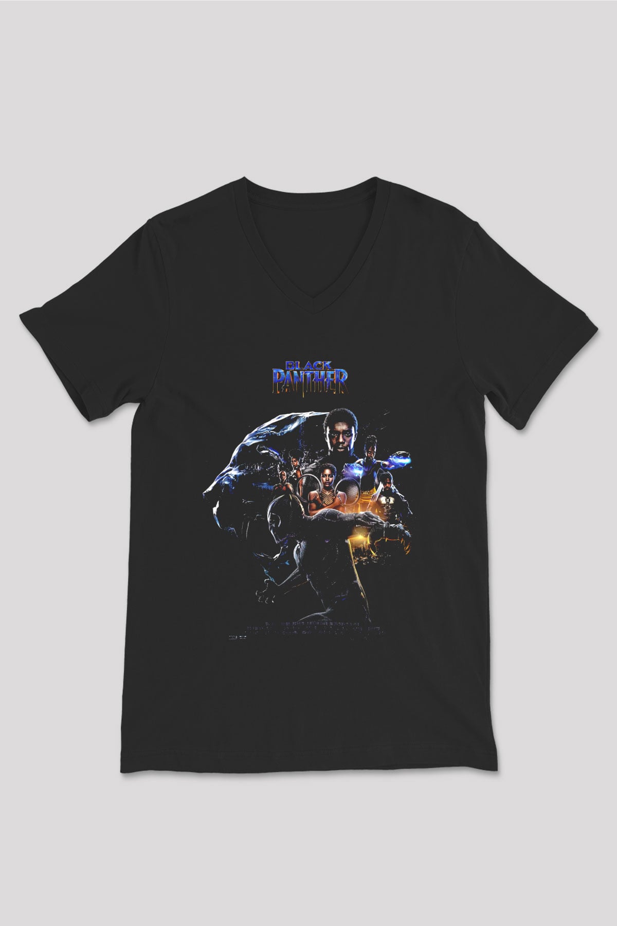 Black Panther Siyah Unisex V Yaka Tişört