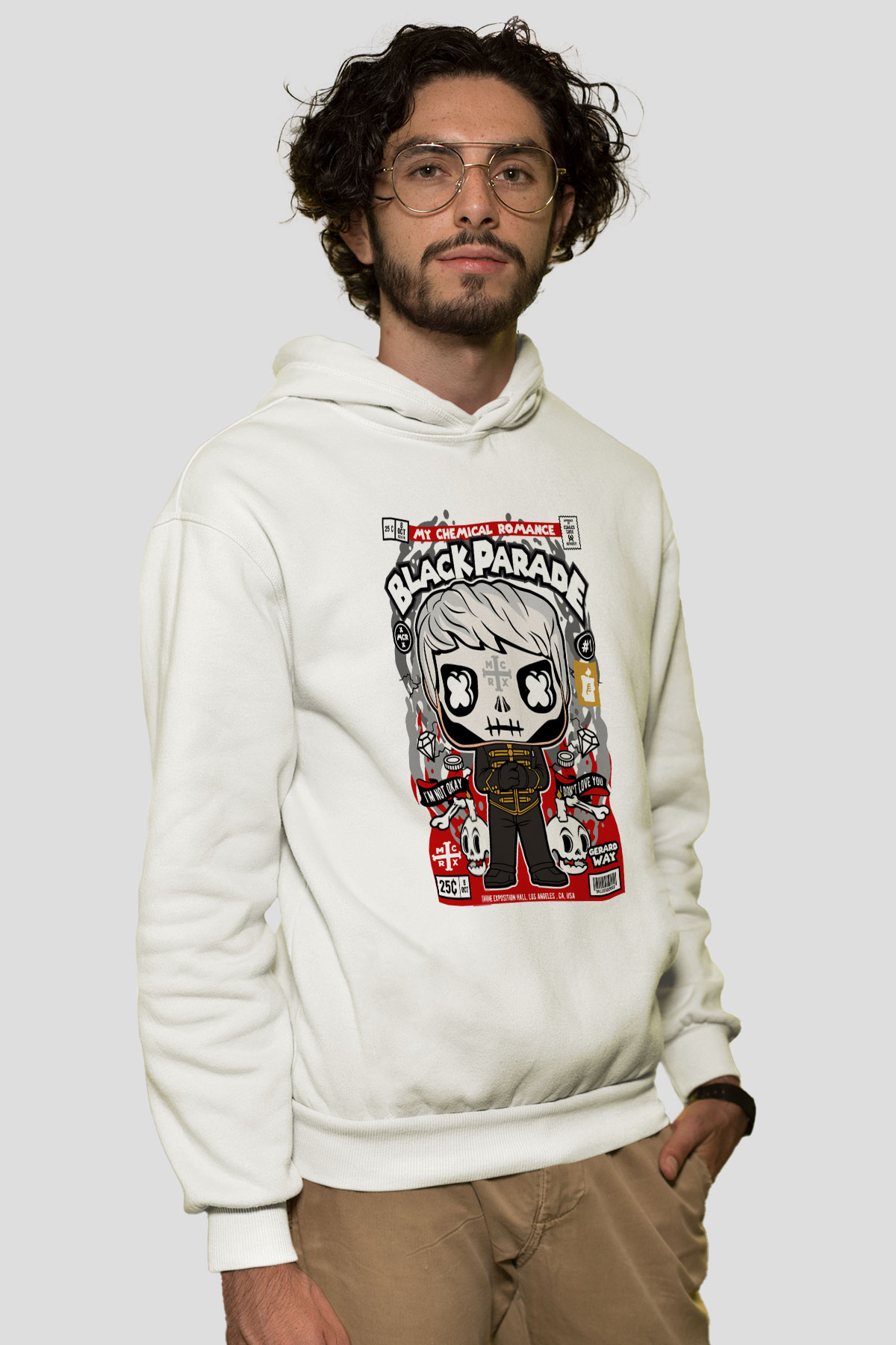 Black Parade Baskılı Unisex Beyaz Hoodie